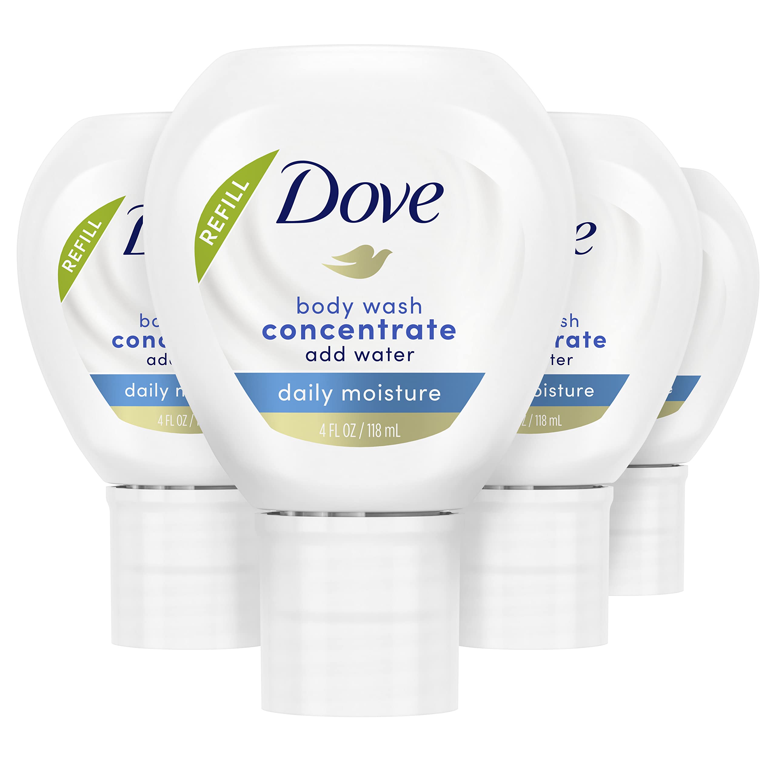 Dove Concentrate Refill 4-Pack for Reusable Bottle — Makes 16 oz of Daily Moisture Body Wash