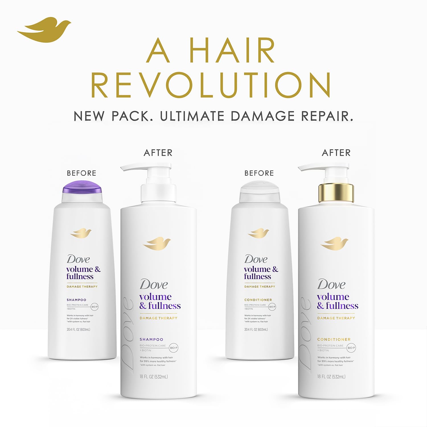 Dove Shampoo & Conditioner Set – Volume & Fullness with Collagen, 18 oz Each | Daily Volumizing Hair Care