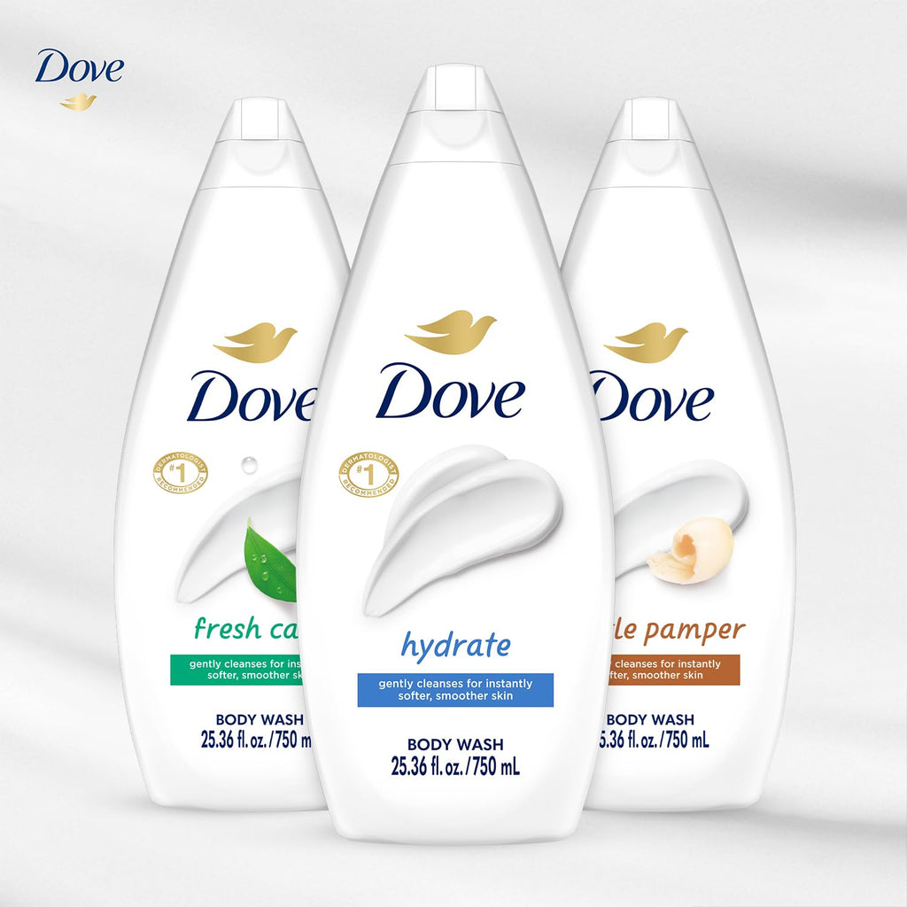 Dove Body Wash Value-Size 3-Pack – Hydrate, Fresh Care & Gentle Pamper, 25.36 oz Each