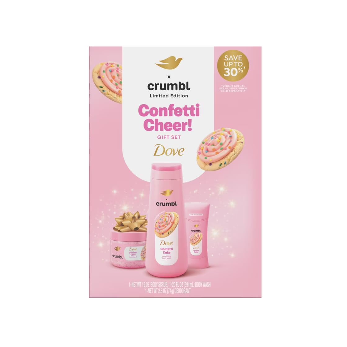 Dove Crumbl Confetti Cake Gift Set – Limited Edition 3 Count Body Care Trio