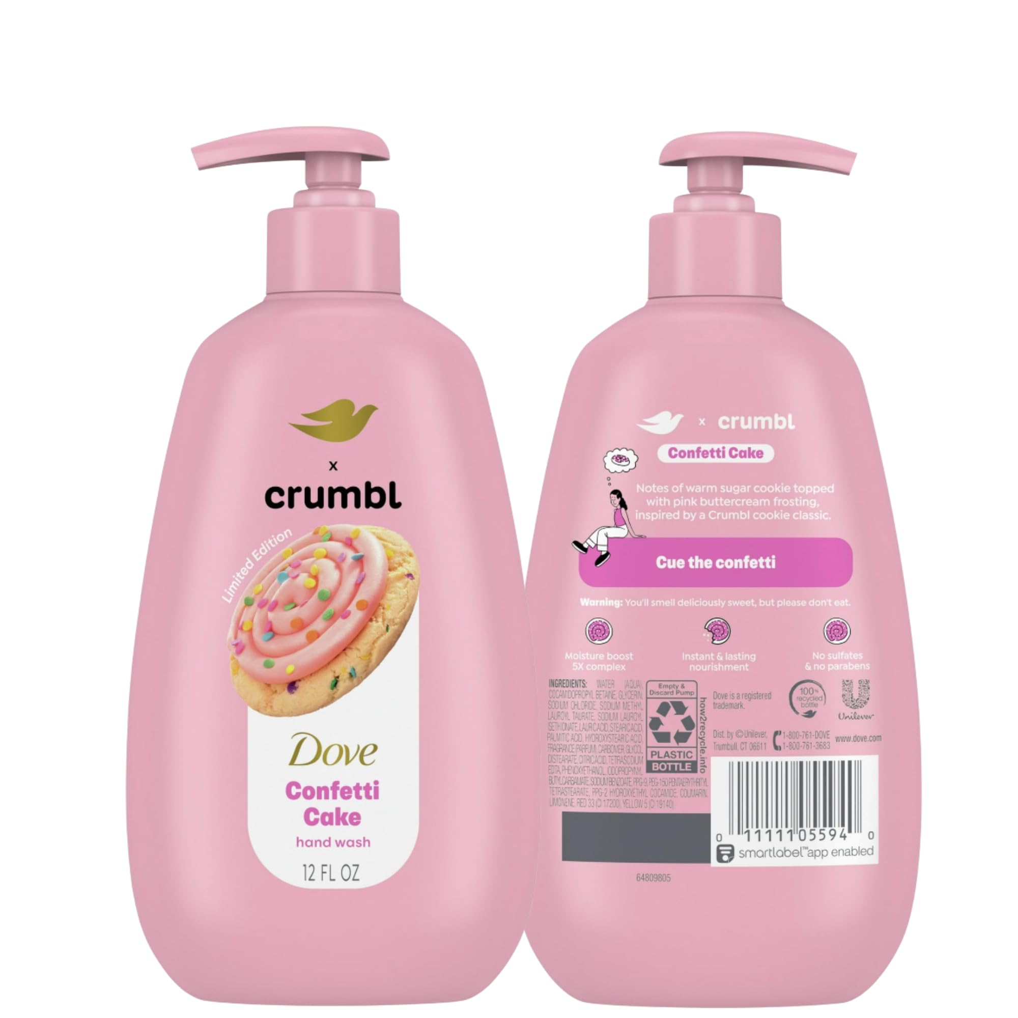 Dove X Crumbl Confetti Cake Moisturizing Hand Wash | 2-Pack, 12 oz with Pump | Limited Edition