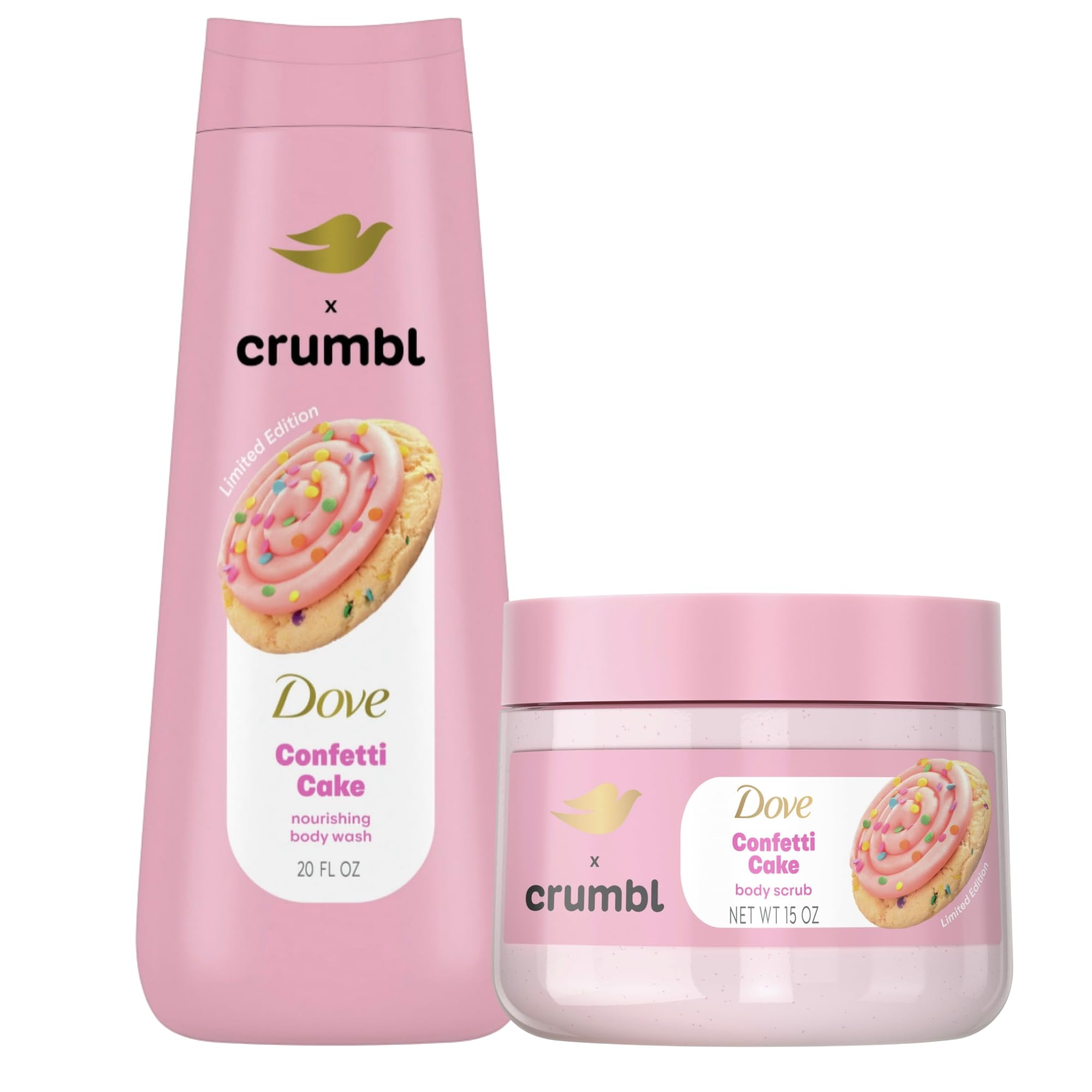 Dove Crumbl Confetti Cake Body Wash & Scrub – 20oz Wash + 15oz Scrub | Limited Edition