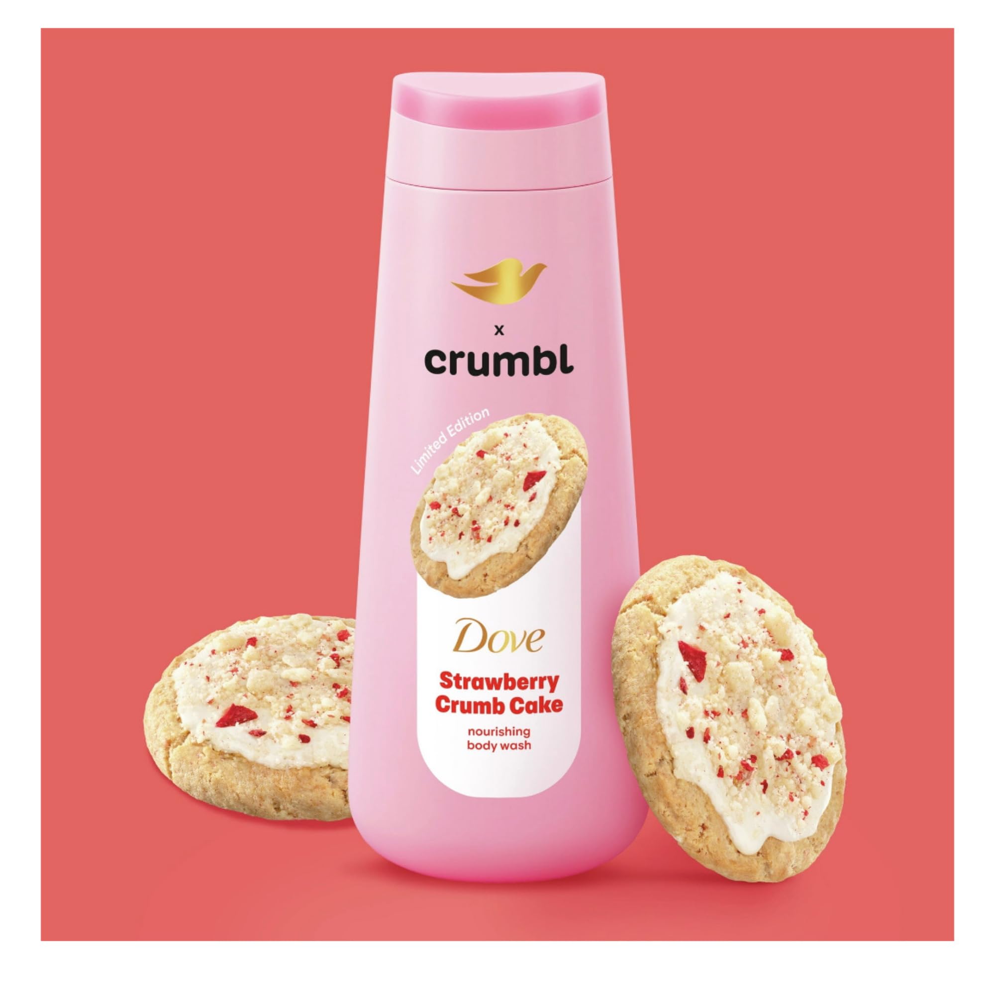 Dove Crumbl Strawberry Moisturizing Body Wash & Scrub Combo – 20oz Wash + 15oz Scrub (Limited Edition)