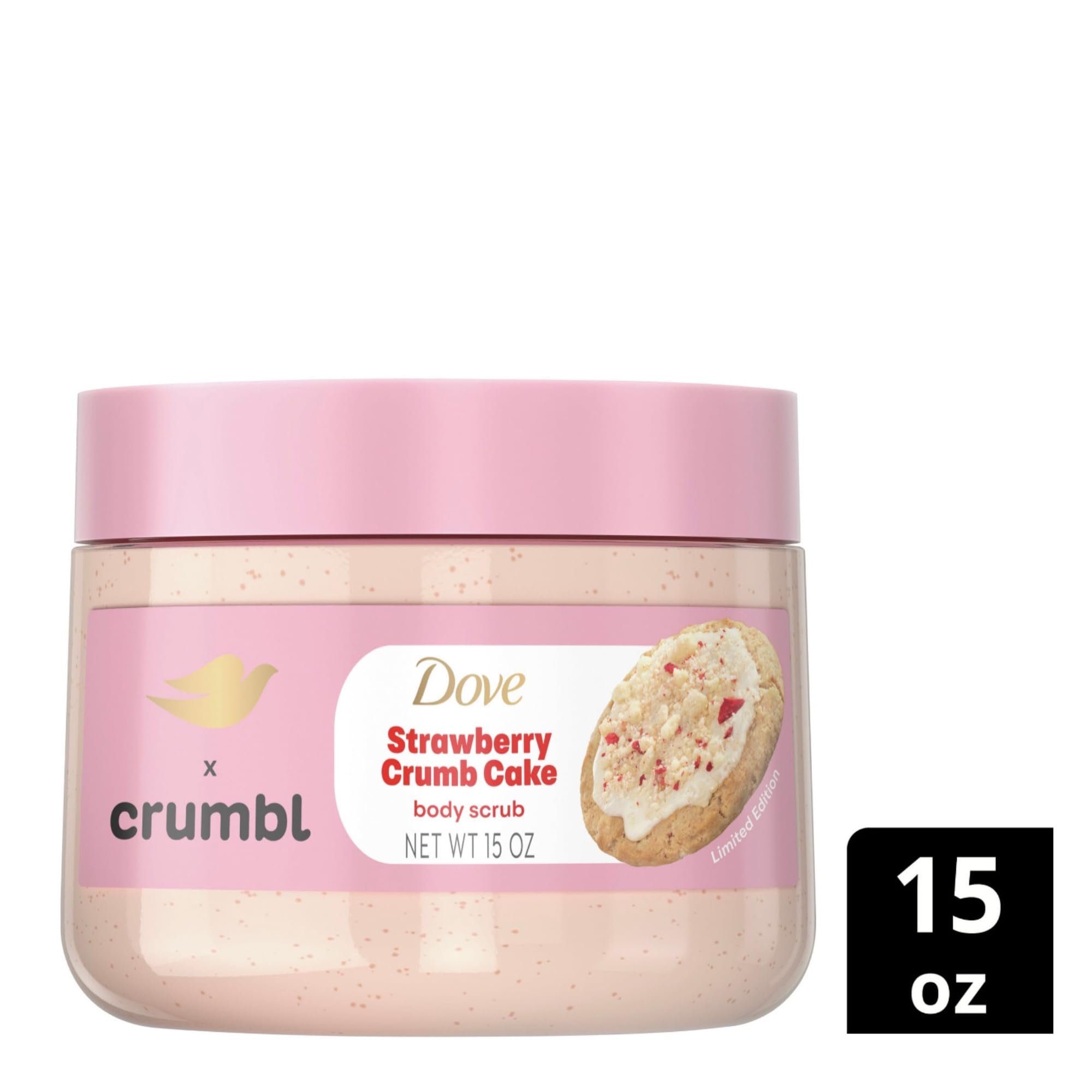 Dove Crumbl Strawberry Moisturizing Body Wash & Scrub Combo – 20oz Wash + 15oz Scrub (Limited Edition)