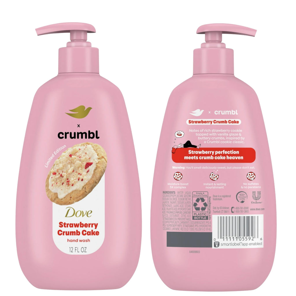 Dove X Crumbl Moisturizing Liquid Hand Wash Strawberry Crumb Cake | 2-Pack, 12 oz Pumps | Limited Edition