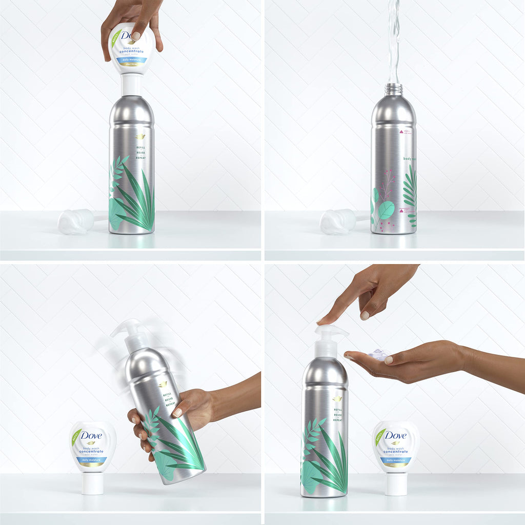 Dove Concentrate Refill 4-Pack for Reusable Bottle — Makes 16 oz of Daily Moisture Body Wash