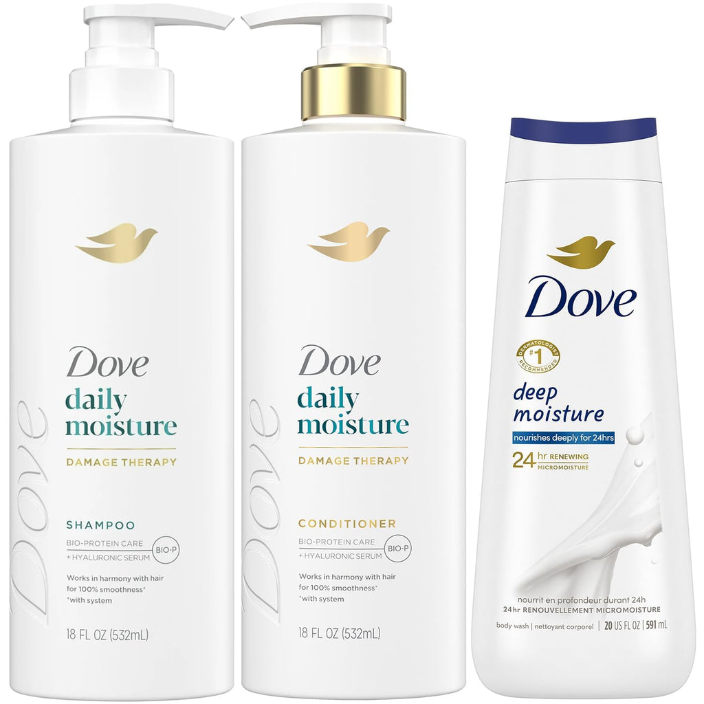 Dove Daily Moisture Shampoo & Conditioner Set + Deep Moisture Body Wash — Deep Hydration (3-Piece)