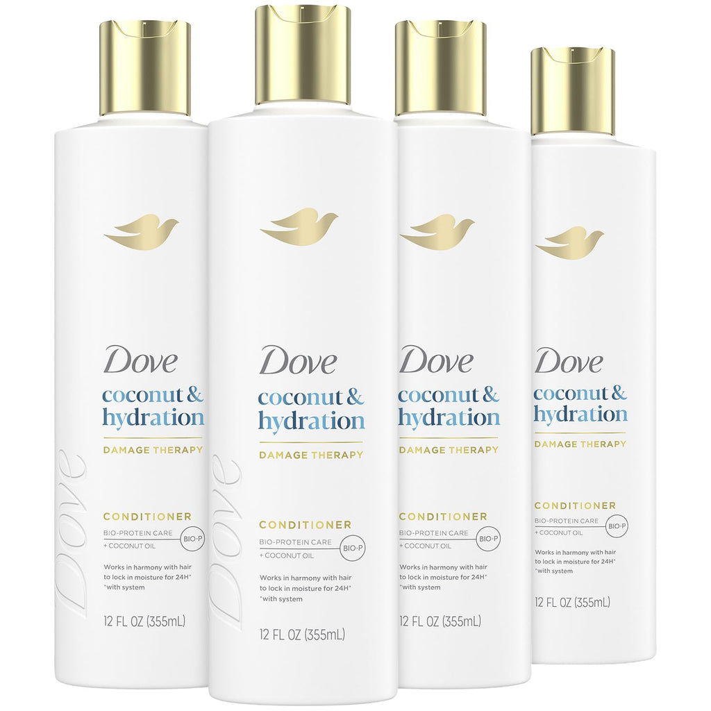 Dove Damage Therapy Conditioner 4-Pack – Coconut & Hydration for 24-Hour Moisture