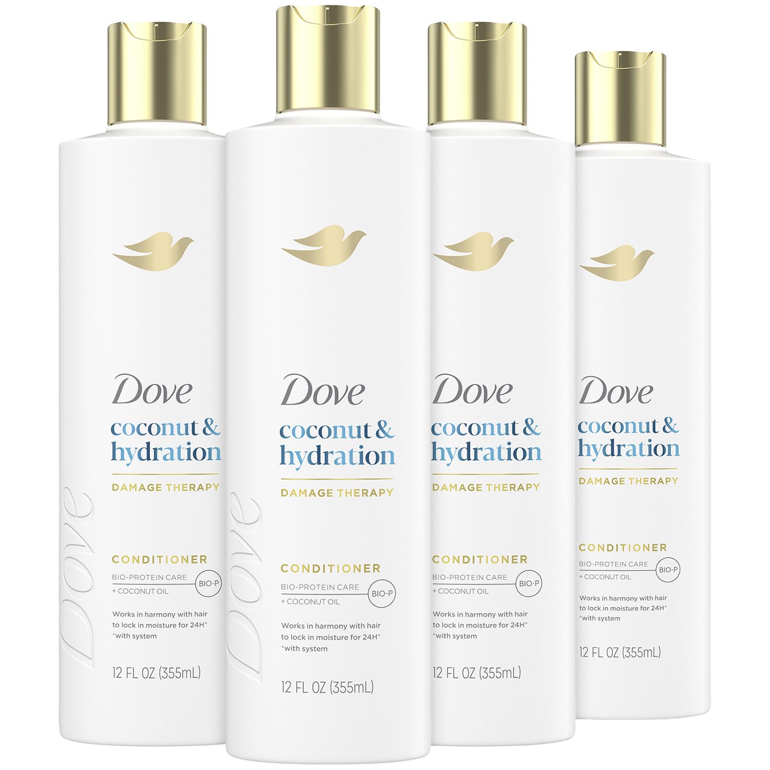 Dove Damage Therapy Conditioner 4-Pack – Coconut & Hydration for 24-Hour Moisture