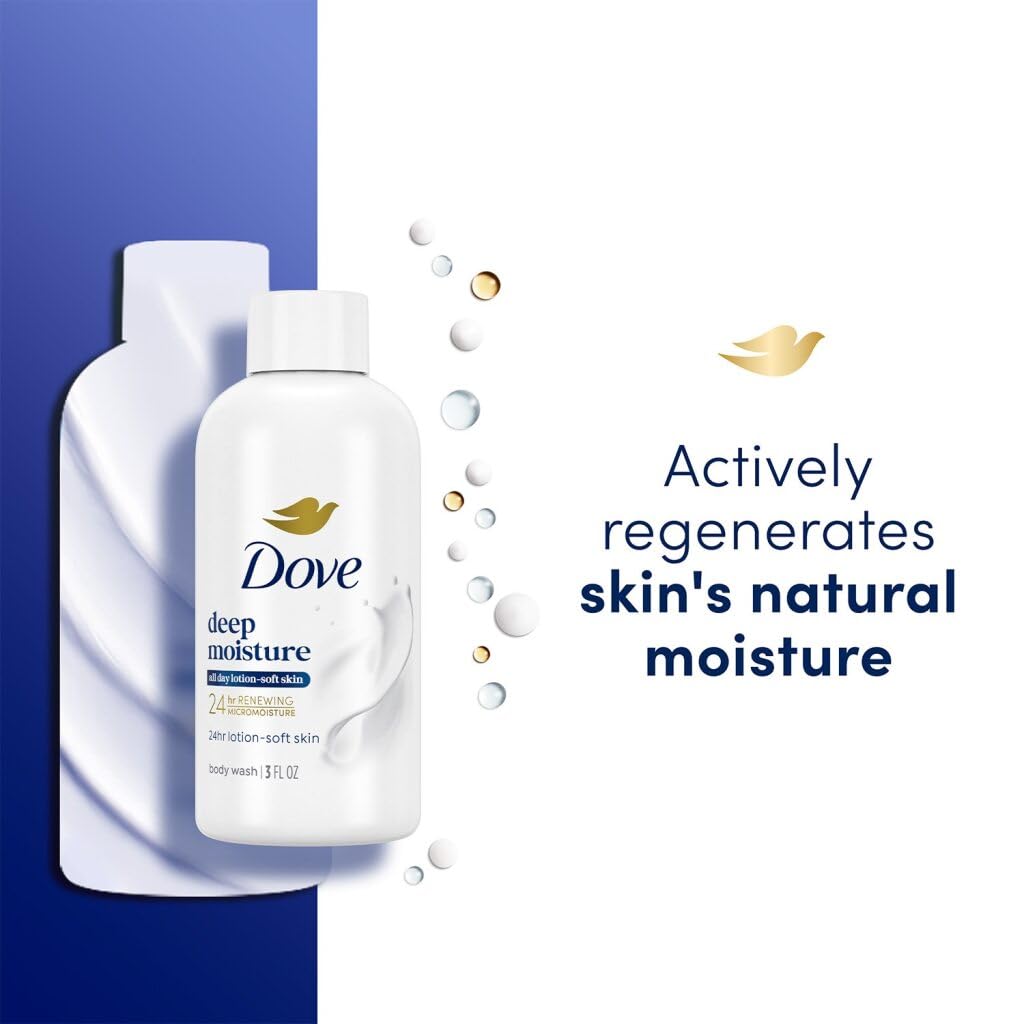 Dove Deep Moisture Body Wash 24-Pack Travel Size (3 oz Each) | On-the-Go Hydration
