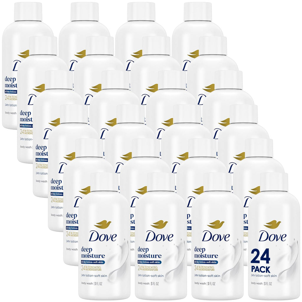 Dove Deep Moisture Body Wash 24-Pack Travel Size (3 oz Each) | On-the-Go Hydration