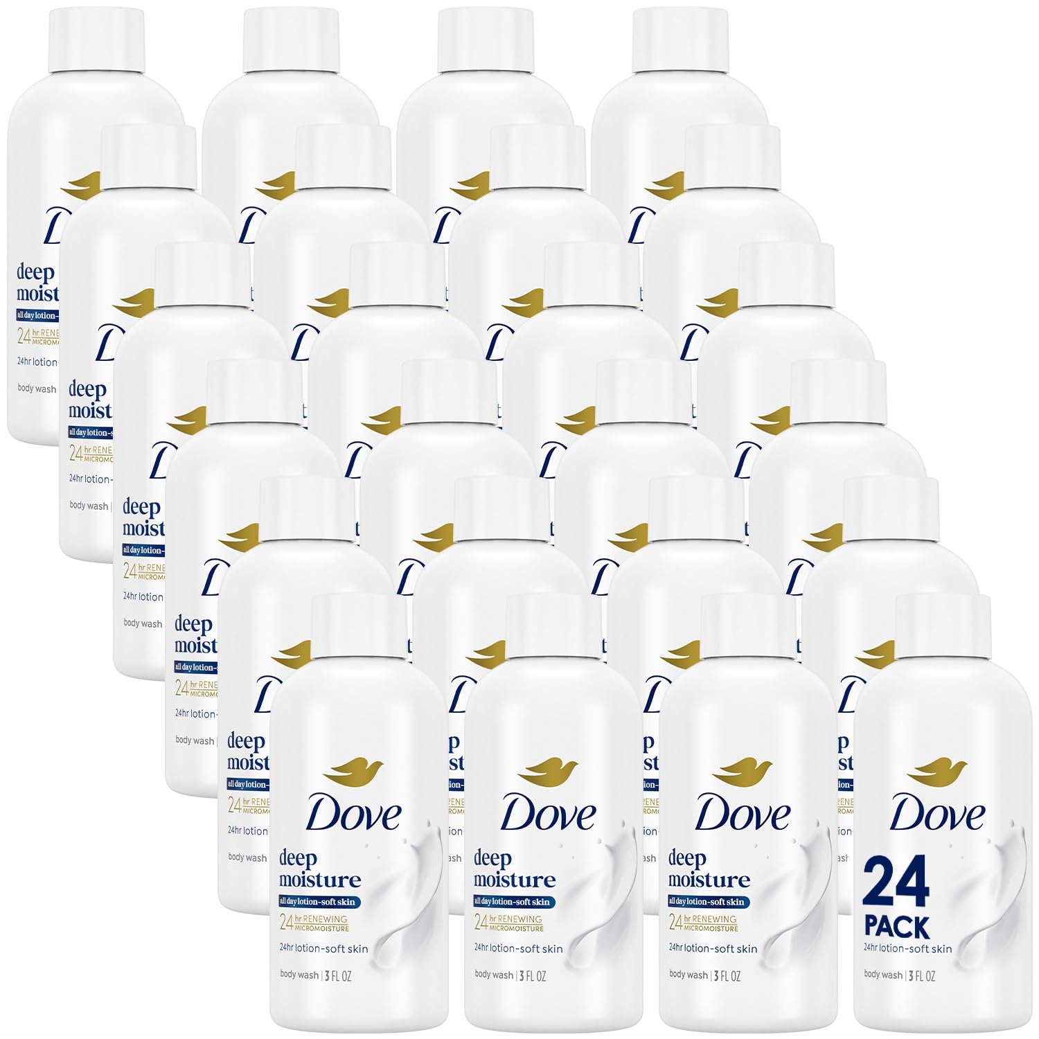 Dove Deep Moisture Body Wash 24-Pack Travel Size (3 oz Each) | On-the-Go Hydration