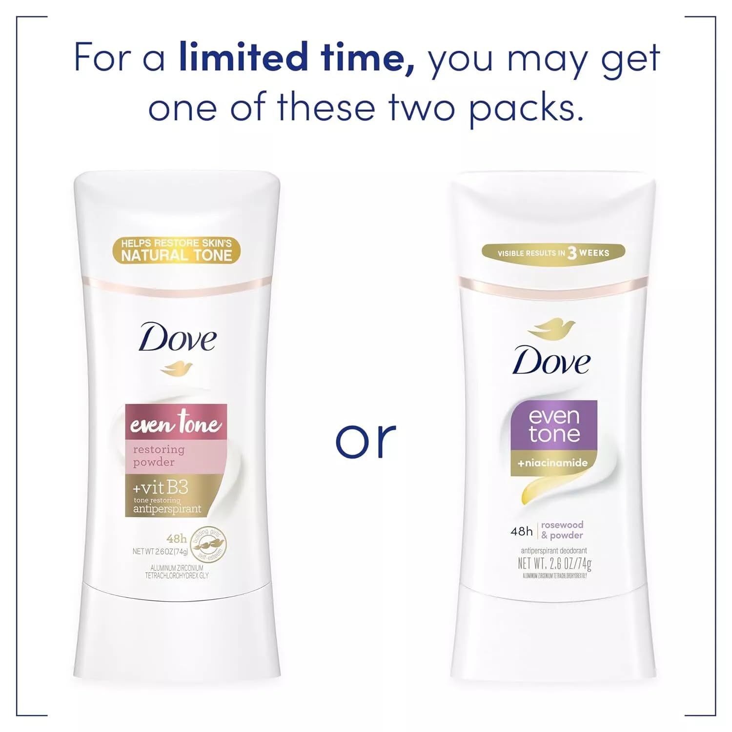 Dove Even Tone Antiperspirant Deodorant for Uneven Skin Tone – Rosewood & Powder, 2.6 oz (3 Count)