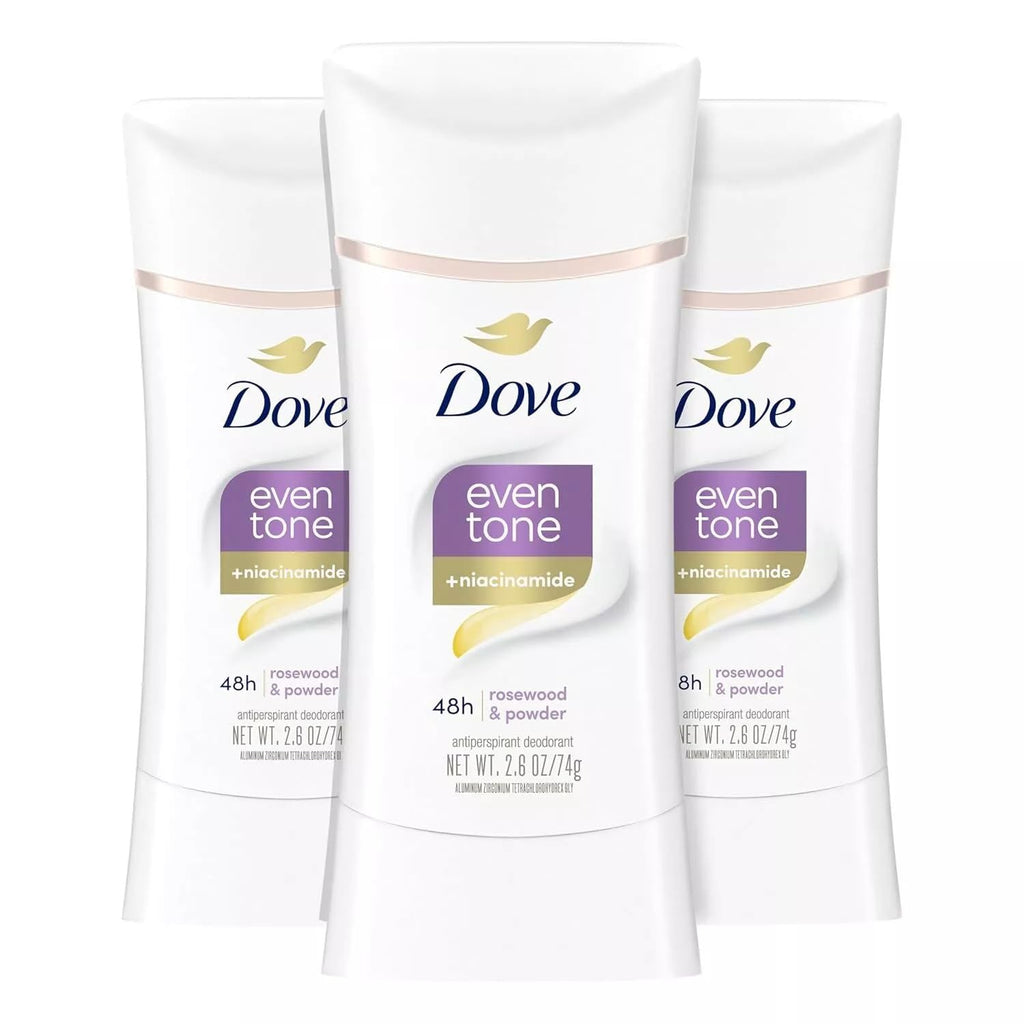 Dove Even Tone Antiperspirant Deodorant for Uneven Skin Tone – Rosewood & Powder, 2.6 oz (3 Count)