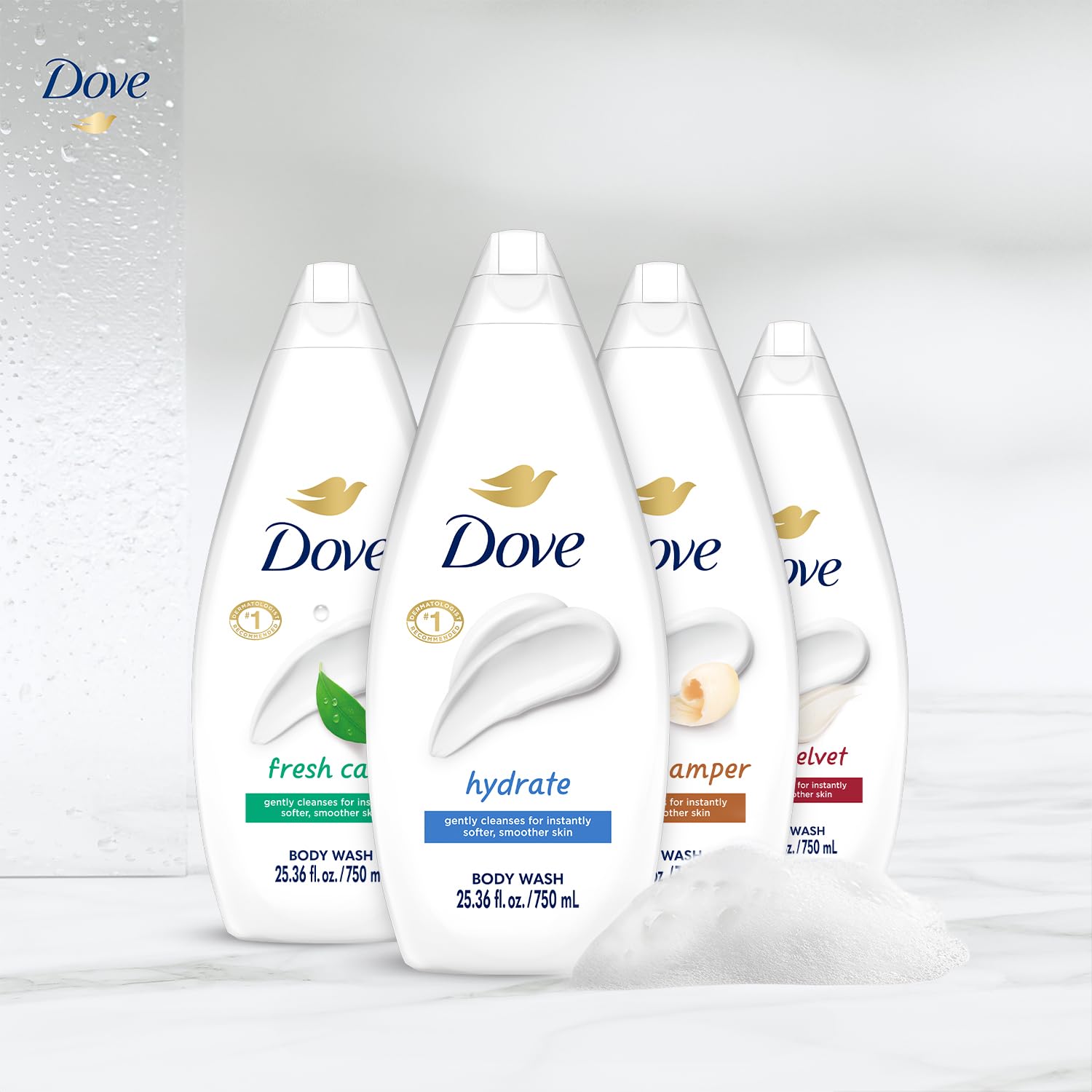 Dove Body Wash 6-Pack Value Variety – Hydrate, Gentle Pamper, Fresh Care, Silky Velvet | Family Size 25.36 oz