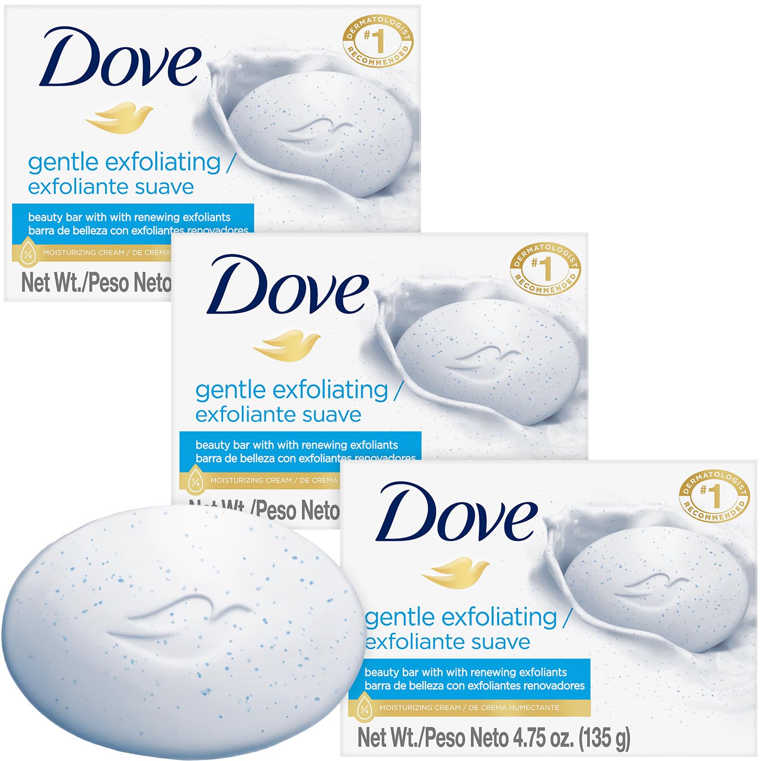 Dove Gentle Exfoliating Beauty Bar 3-Pack – 4.75 oz Each | Moisturizing Face, Body & Hand Soap