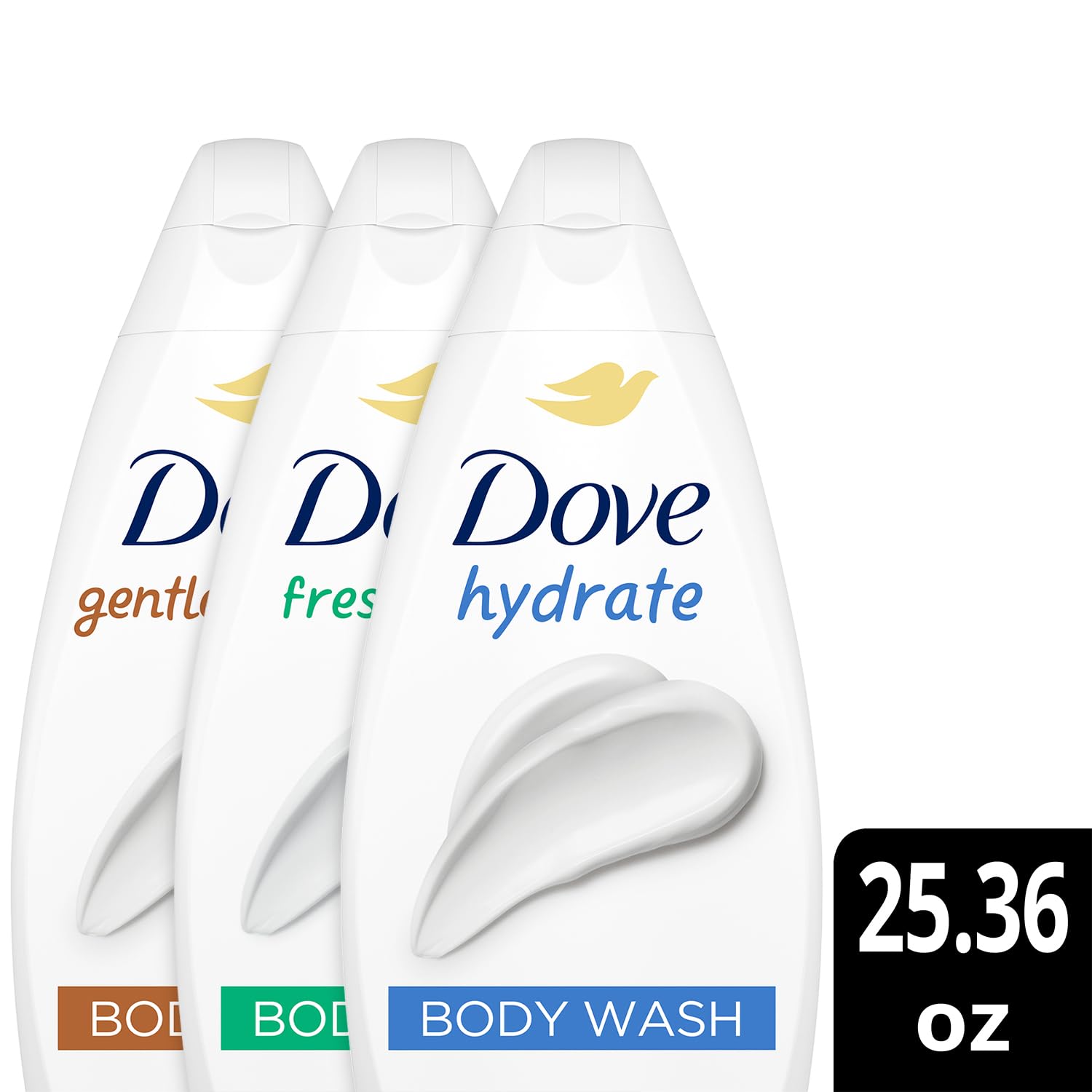 Dove Body Wash Value-Size 3-Pack – Hydrate, Fresh Care & Gentle Pamper, 25.36 oz Each