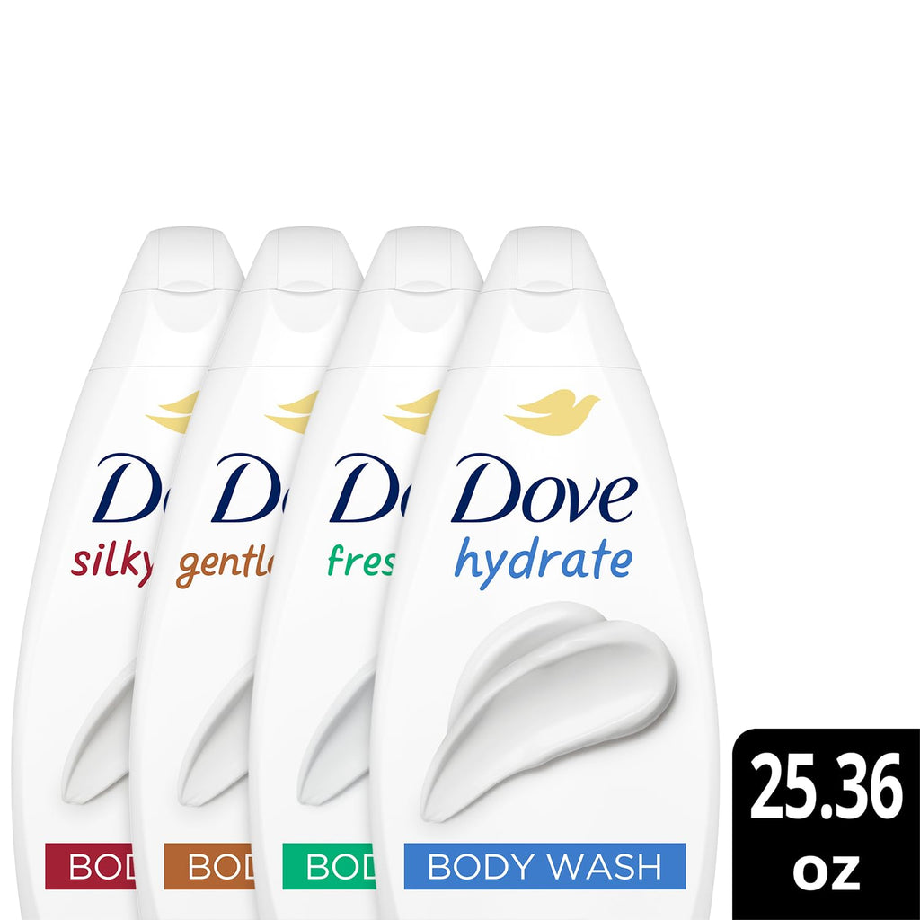 Dove Body Wash 6-Pack Value Variety – Hydrate, Gentle Pamper, Fresh Care, Silky Velvet | Family Size 25.36 oz