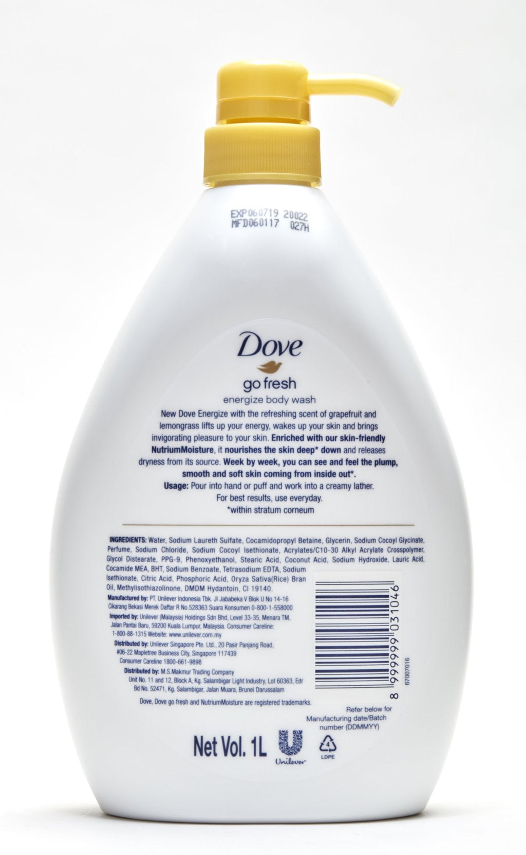 Dove Go Fresh Energize Body Wash – Grapefruit & Lemongrass, 33.8 oz / 1 L (International Version)