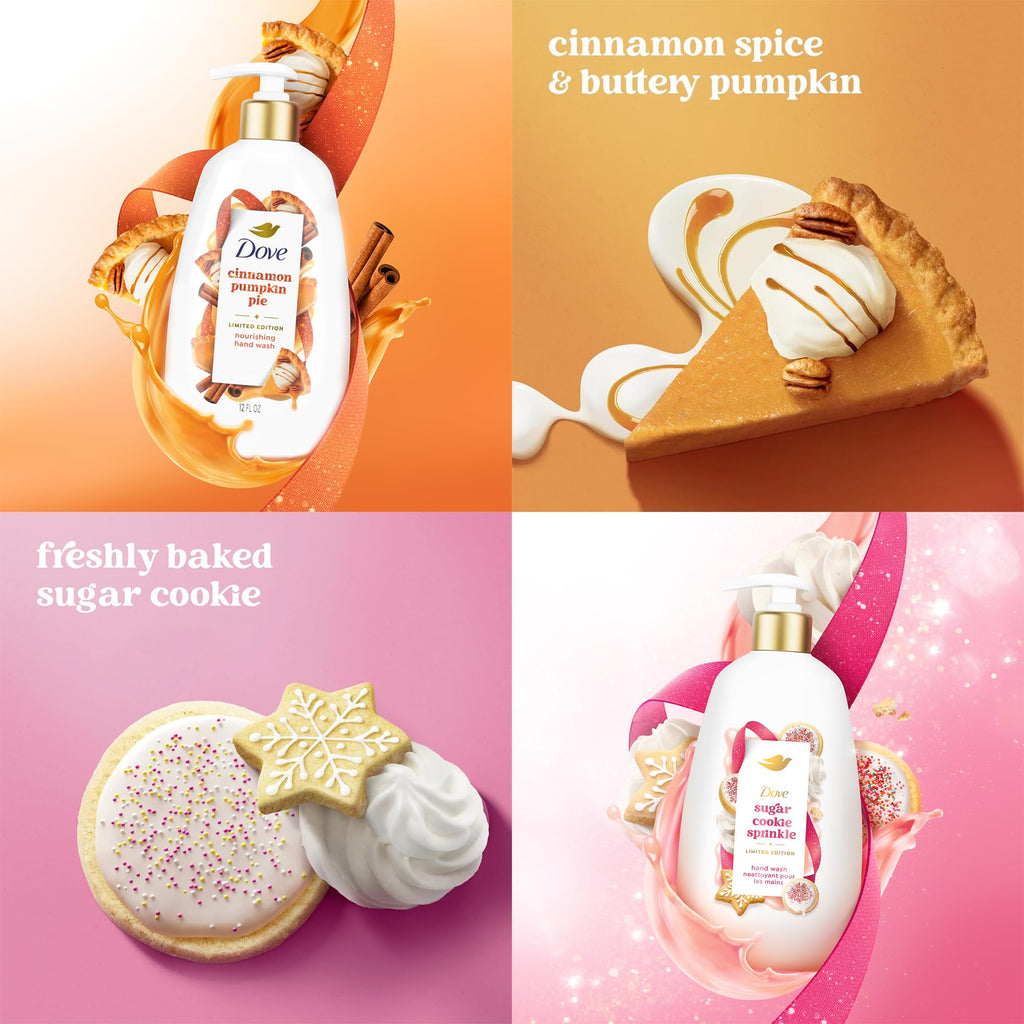 Dove Hand Soap Holiday Treats 3-Pack – Cinnamon Pumpkin Pie, Peppermint Bark & Sugar Cookie Sprinkle