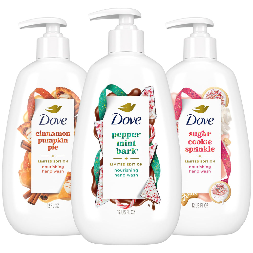 Dove Hand Soap Holiday Treats 3-Pack – Cinnamon Pumpkin Pie, Peppermint Bark & Sugar Cookie Sprinkle