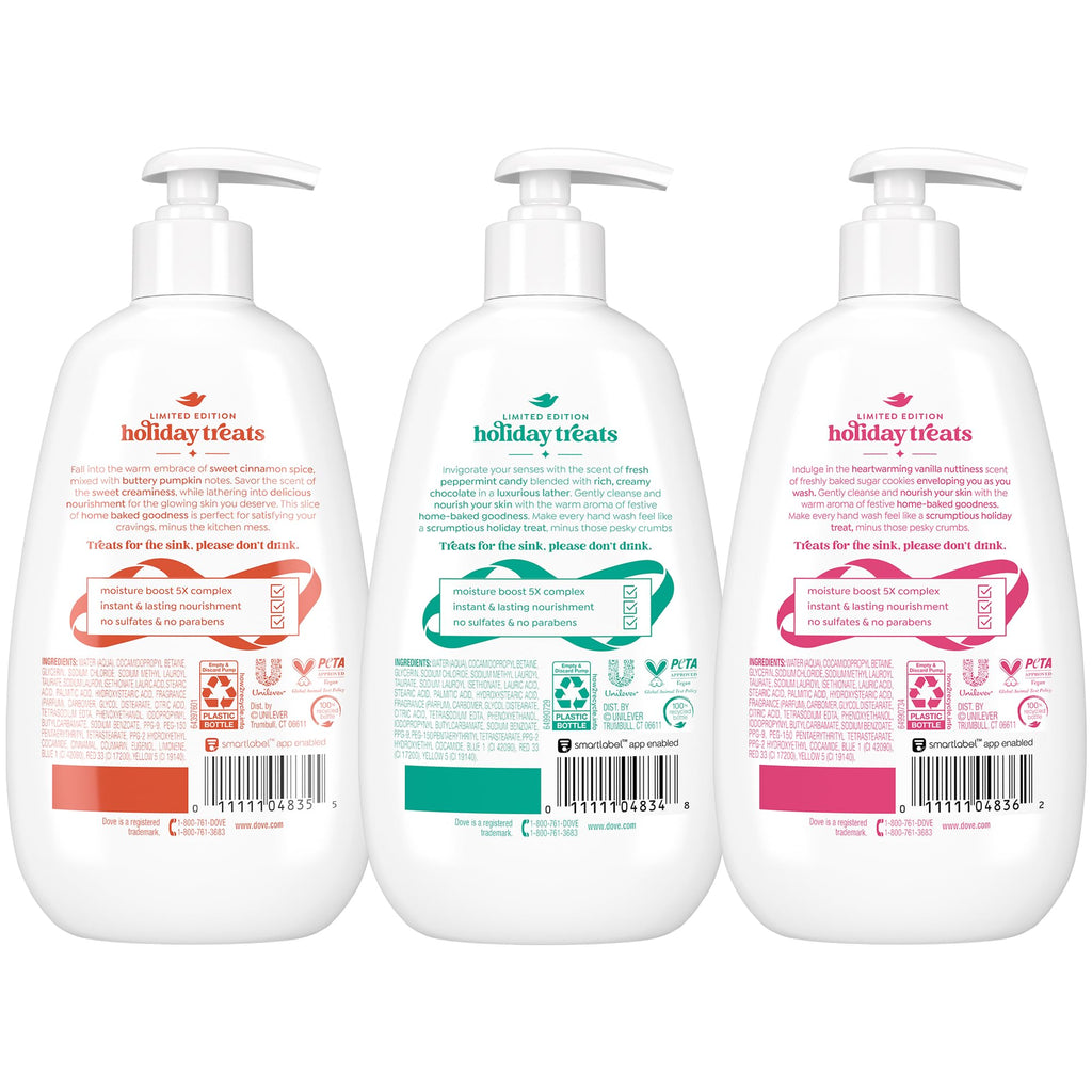 Dove Hand Soap Holiday Treats 3-Pack – Cinnamon Pumpkin Pie, Peppermint Bark & Sugar Cookie Sprinkle