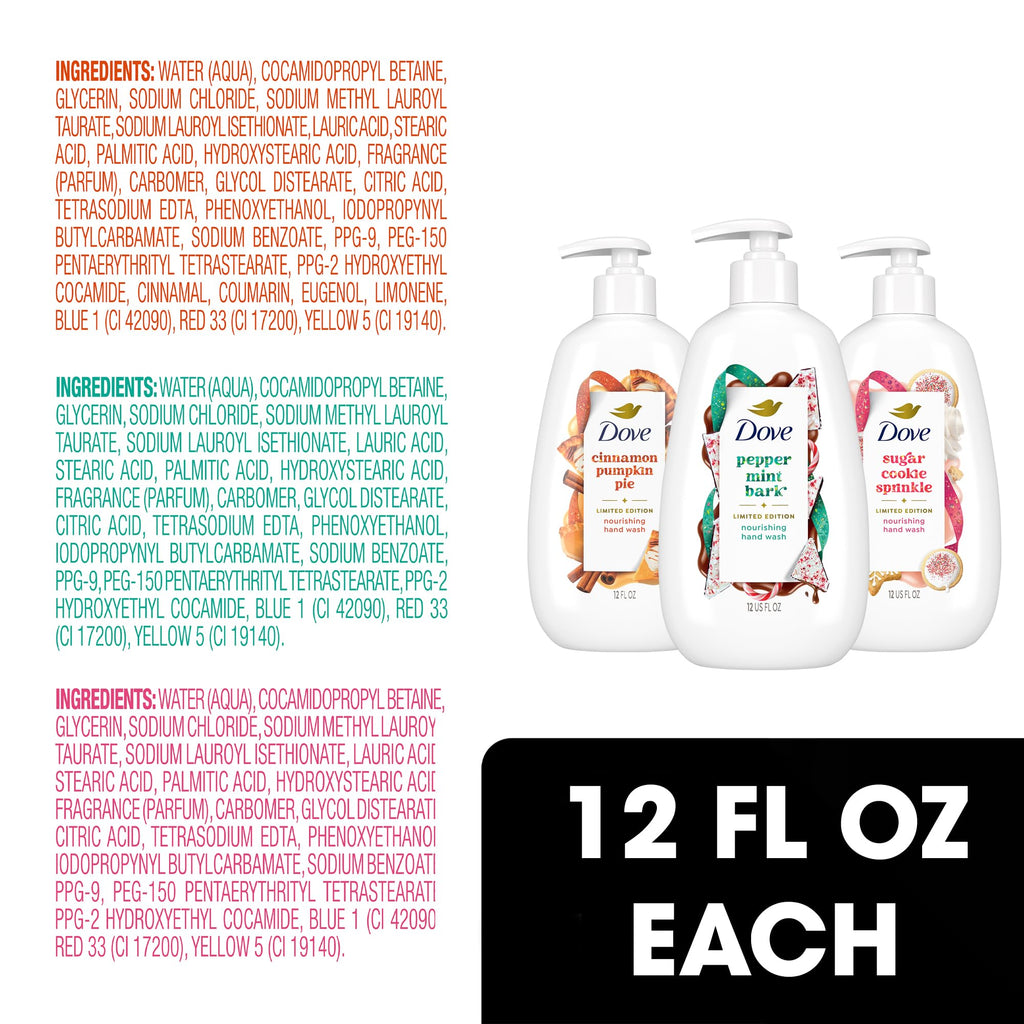 Dove Hand Soap Holiday Treats 3-Pack – Cinnamon Pumpkin Pie, Peppermint Bark & Sugar Cookie Sprinkle