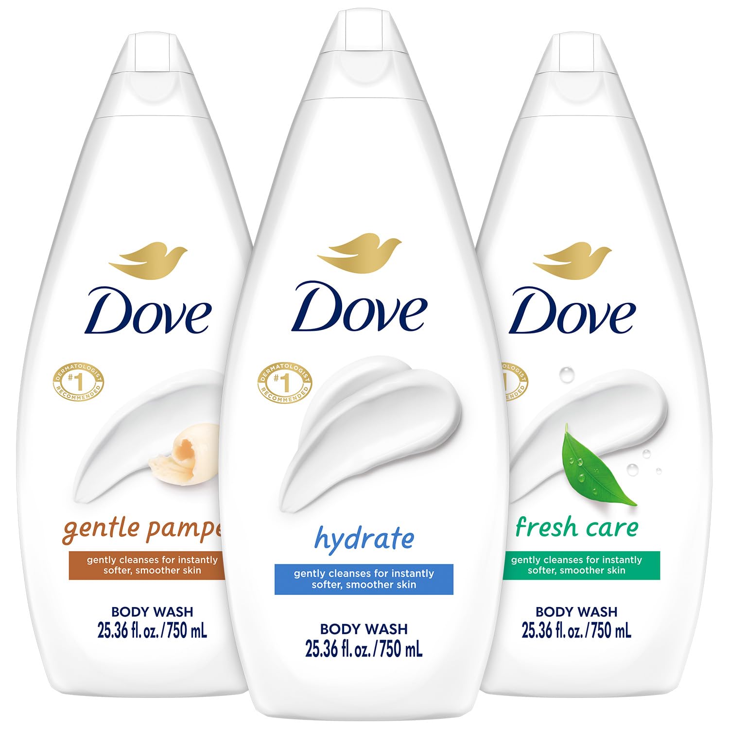Dove Body Wash Value-Size 3-Pack – Hydrate, Fresh Care & Gentle Pamper, 25.36 oz Each