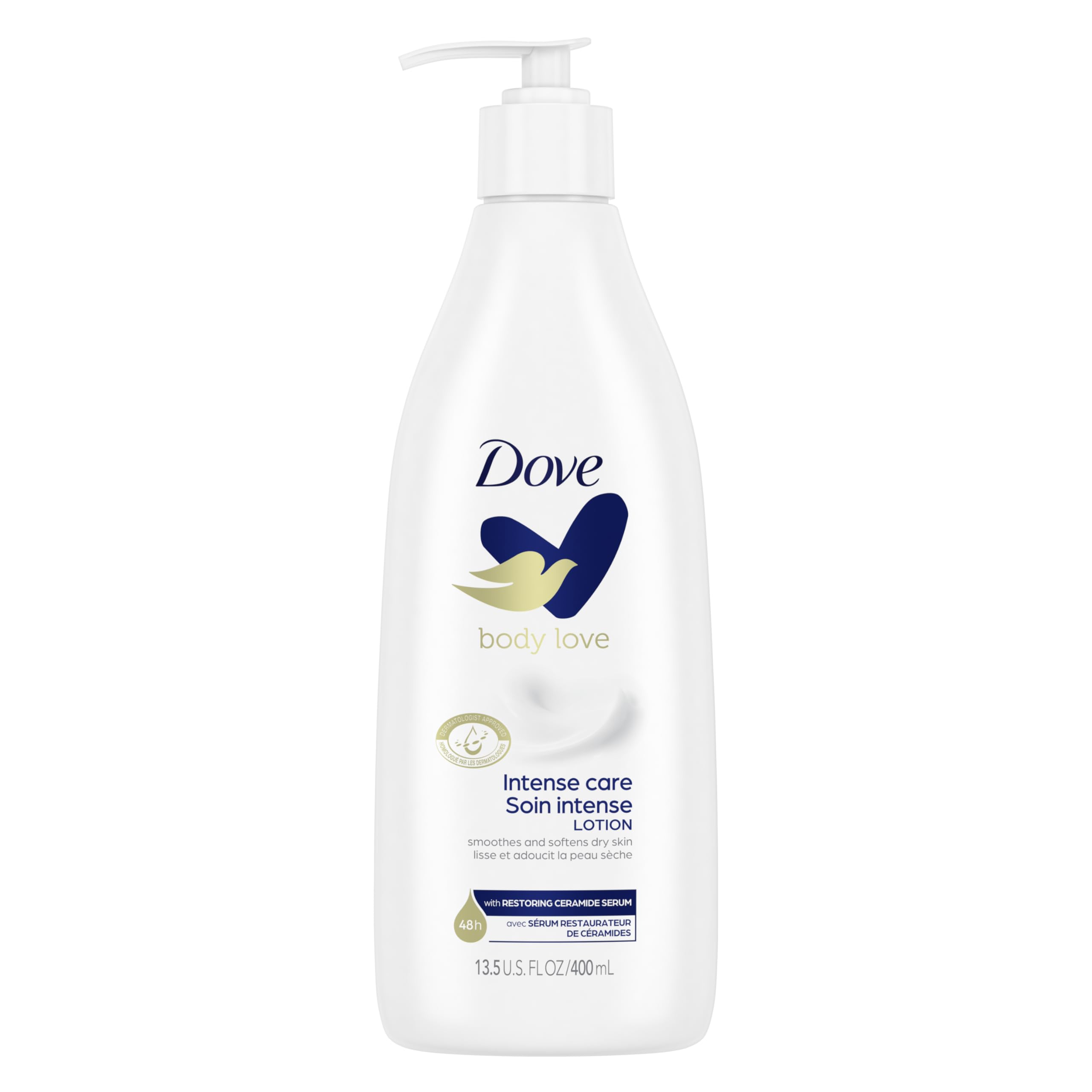 Dove Intense Care Body Lotion – 13.5 Fl Oz | 48h Moisture + Restoring Ceramide Serum