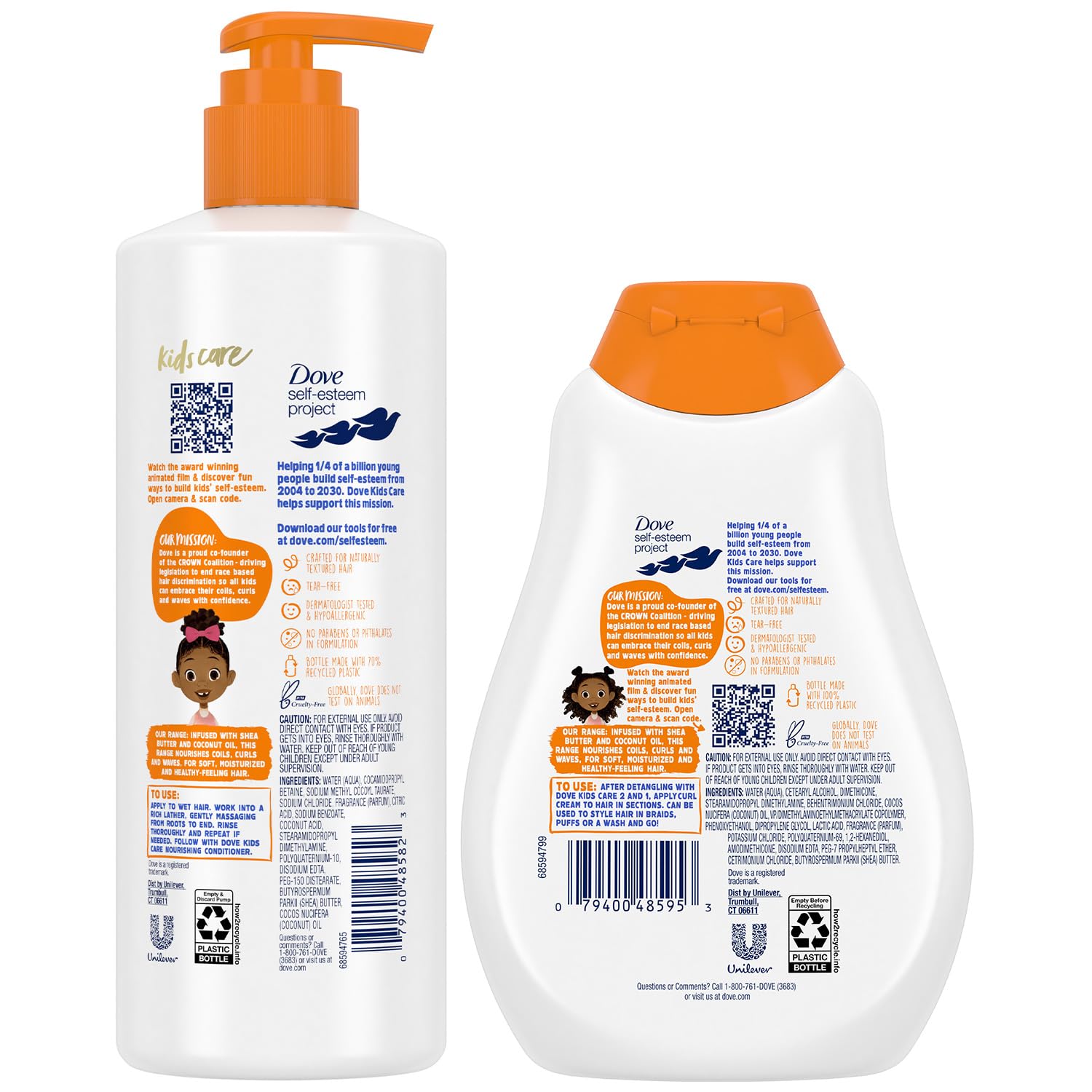 Dove Kids Moisturizing Shampoo + Styling Curl Cream Twin Pack – Hair Love, Coconut Cookie Scent