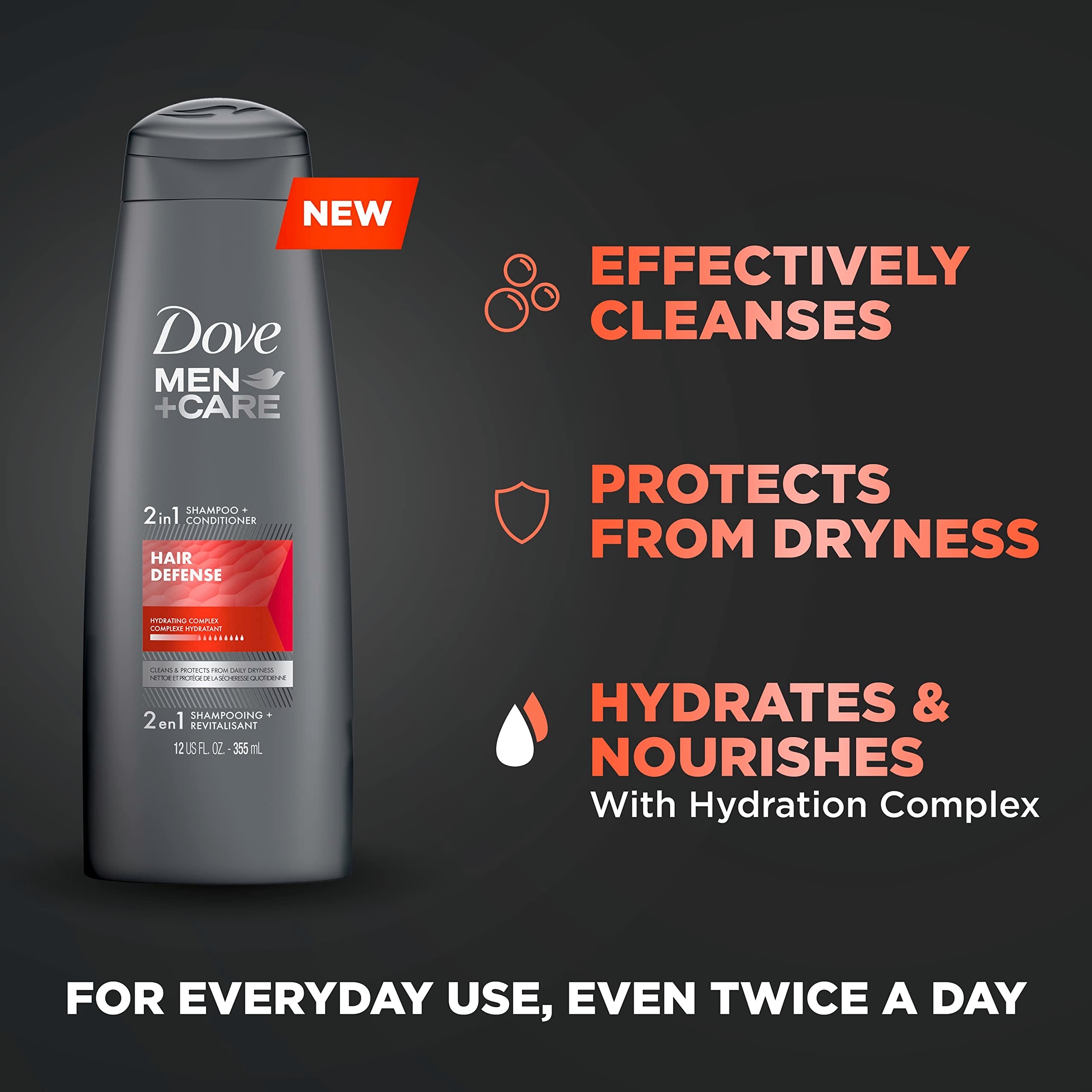 Dove Men+Care 2-in-1 Shampoo & Conditioner for Clean, Protected Hair – 12 oz