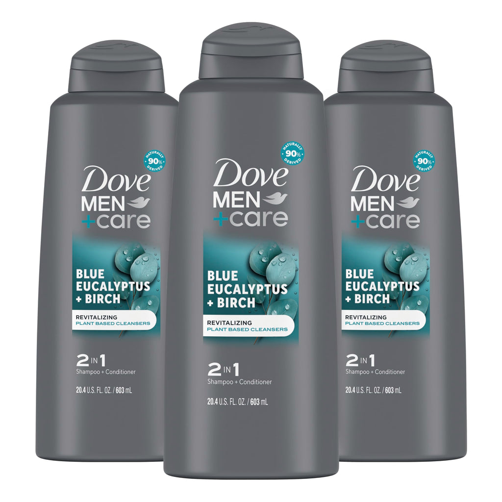 DOVE MEN + CARE 2 in 1 Shampoo Conditioner Body Wash Eucalyptus + Birch – 3 Count (20.4 oz each)
