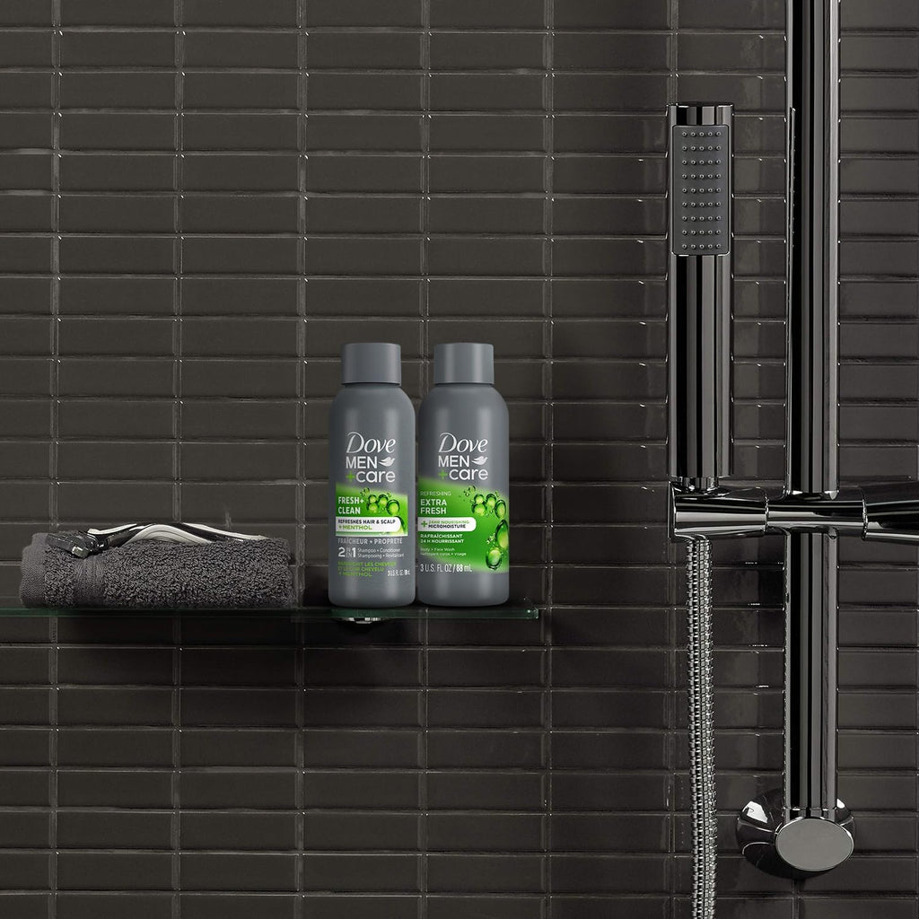 Dove Men+Care Travel Essentials Bundle – Extra Fresh Wash & 2-in-1 Shampoo (3 oz each)