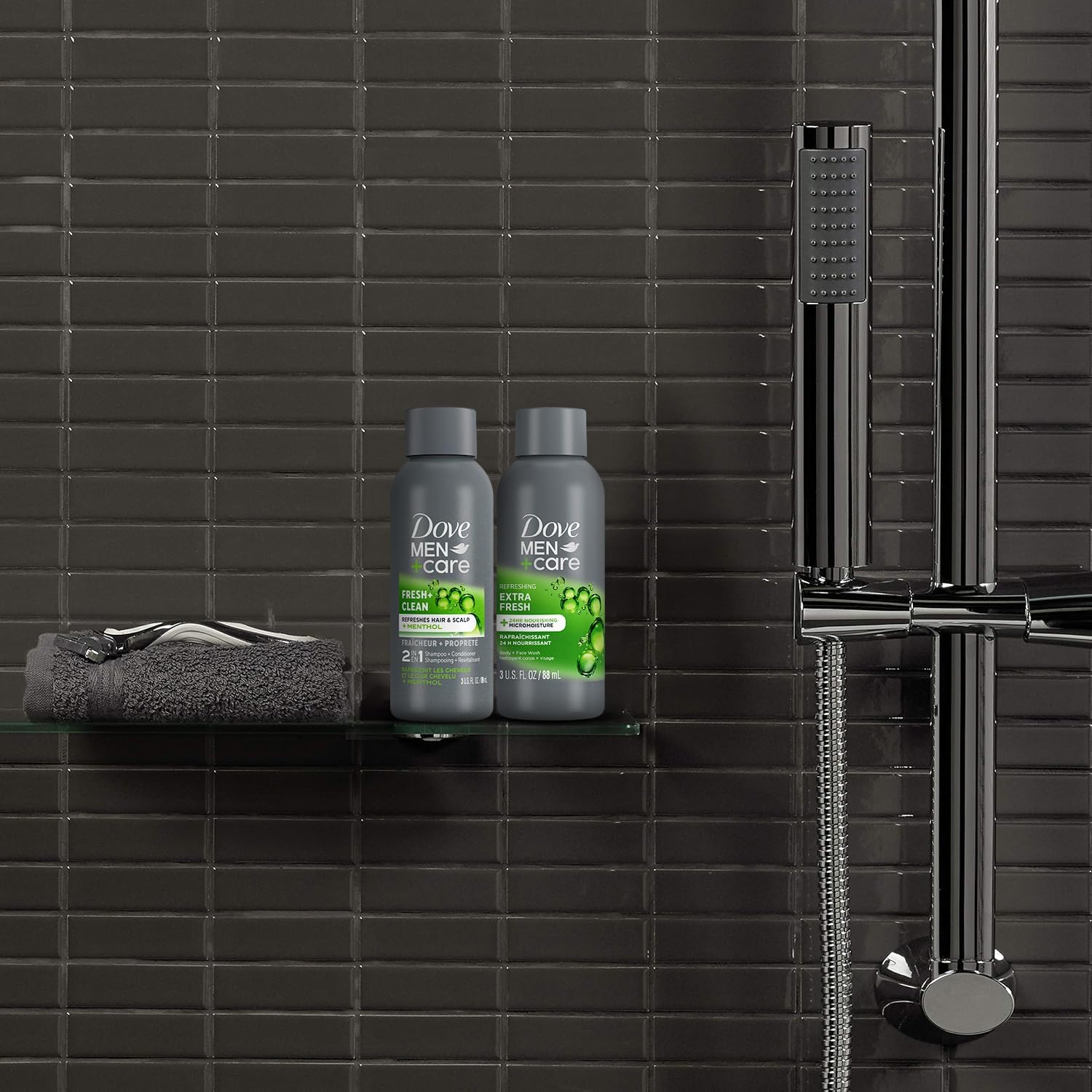 Dove Men+Care Travel Essentials Bundle – Extra Fresh Wash & 2-in-1 Shampoo (3 oz each)