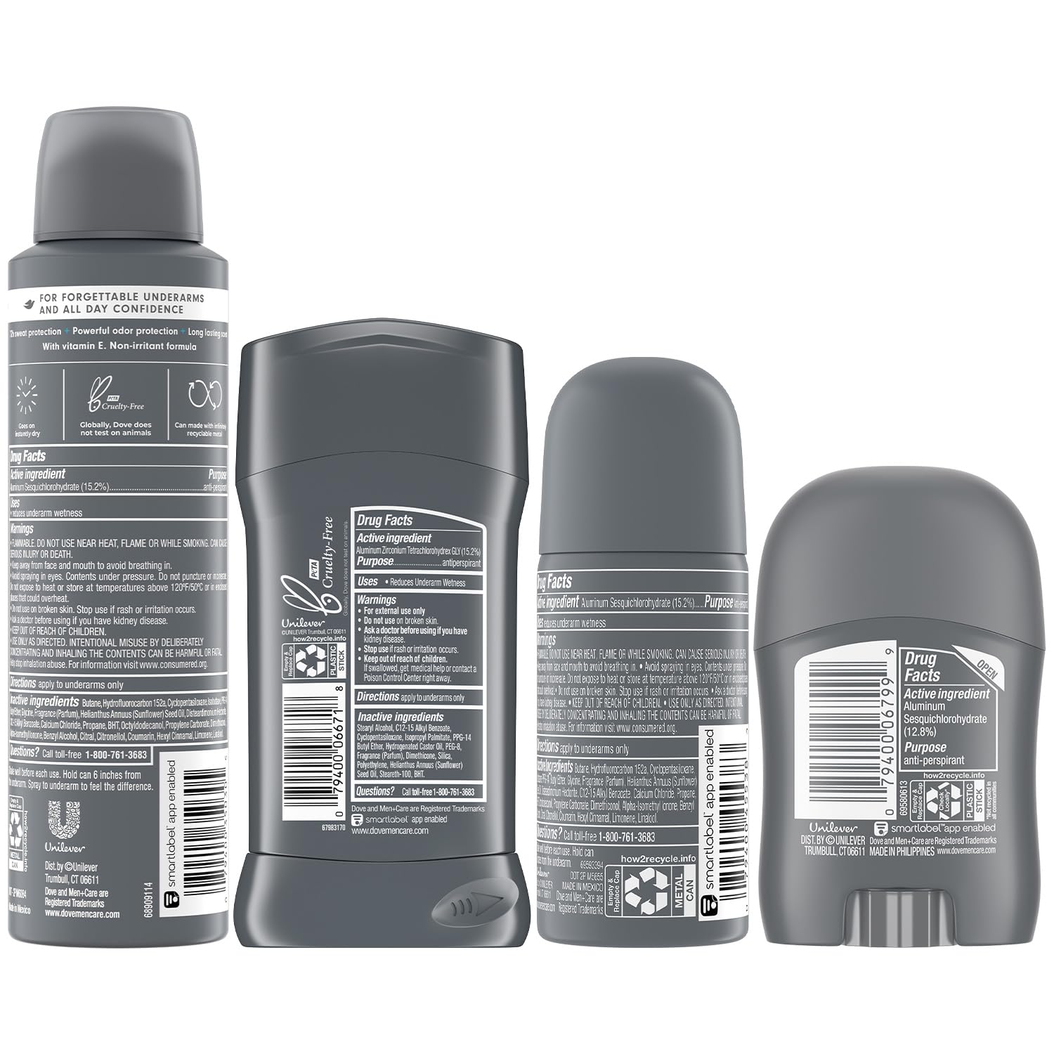 Dove Men+Care Clean Comfort Antiperspirant 4-Piece Set – 72H Protection