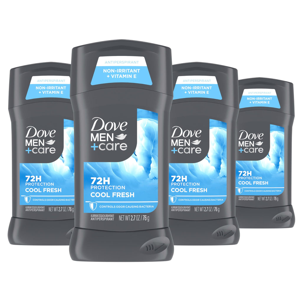 Dove Men+Care Cool Fresh Antiperspirant Deodorant Stick — 4 Count, 72H Protection, Aqua Scent