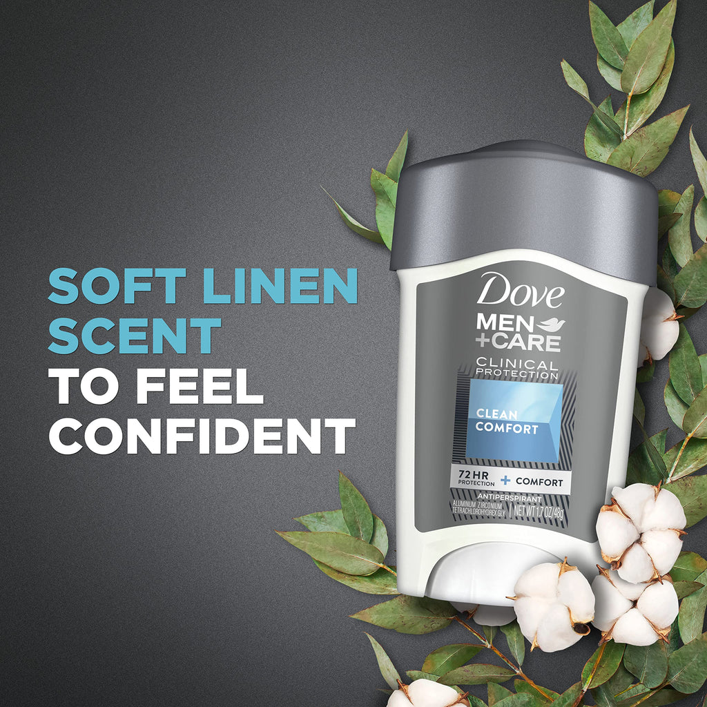 Dove Men+Care Clinical Protection Clean Comfort Antiperspirant Stick – 72-Hour Sweat & Odor Protection (3 x 1.7 oz)