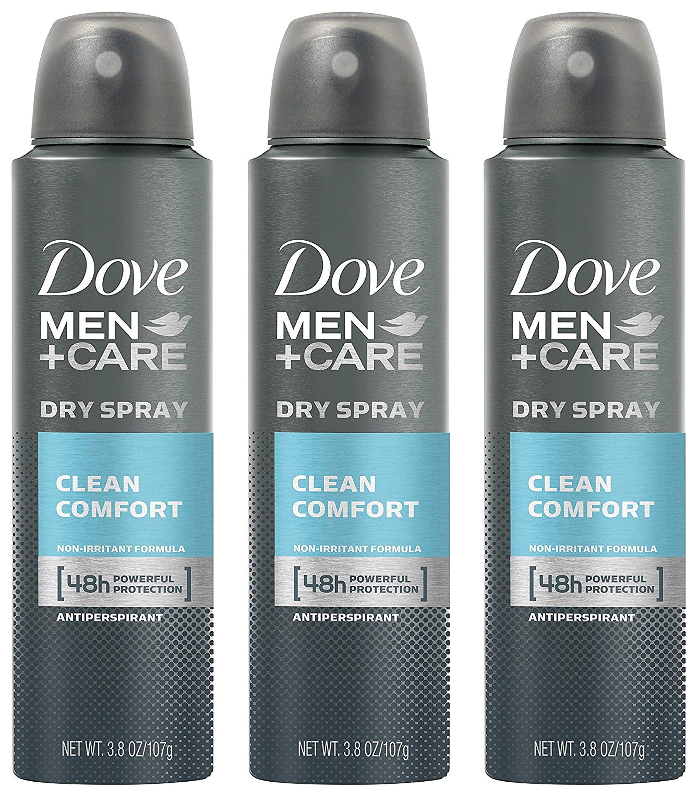 Dove Men+Care Dry Spray Antiperspirant, Clean Comfort 3.8 oz – Pack of 3