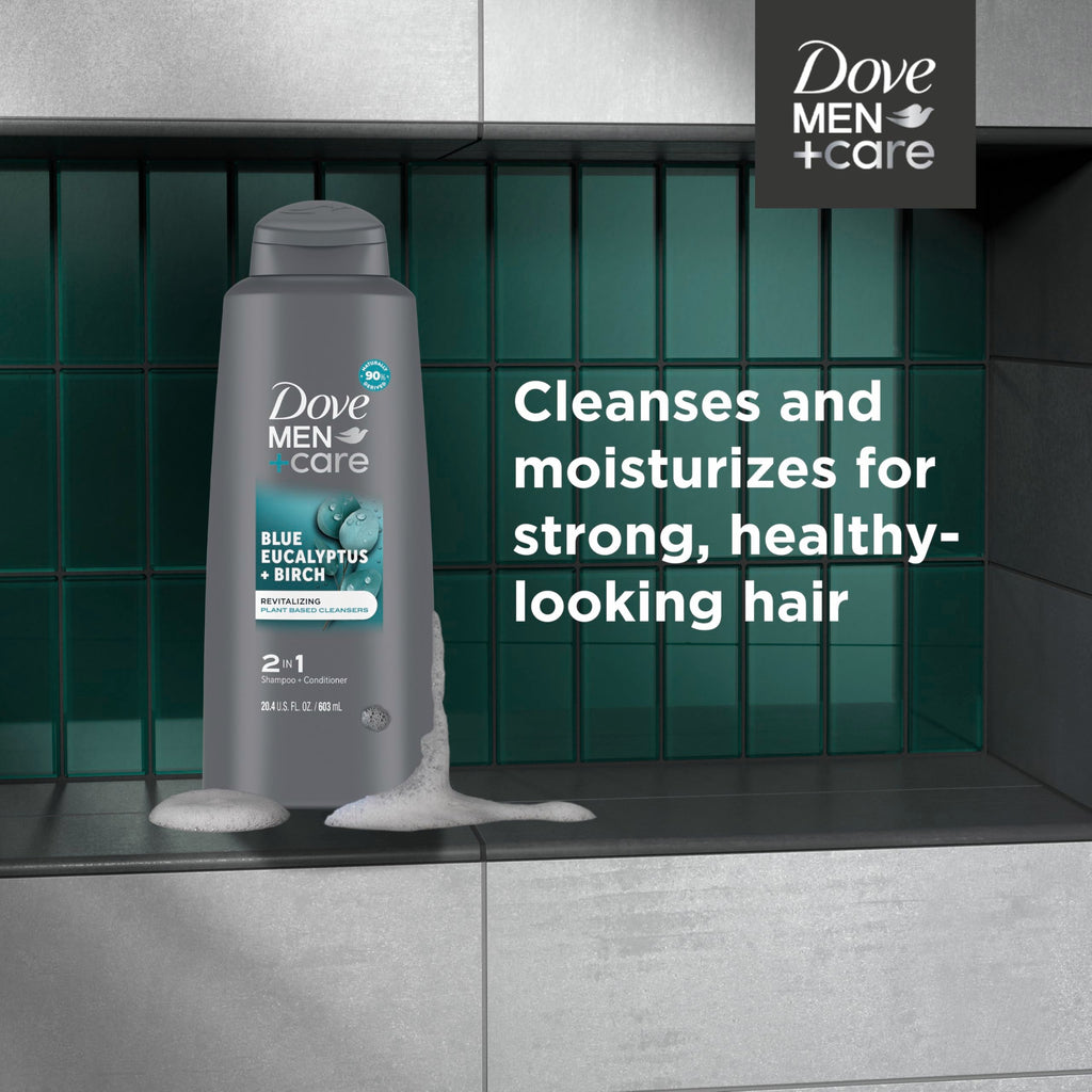 DOVE MEN + CARE 2 in 1 Shampoo Conditioner Body Wash Eucalyptus + Birch – 3 Count (20.4 oz each)