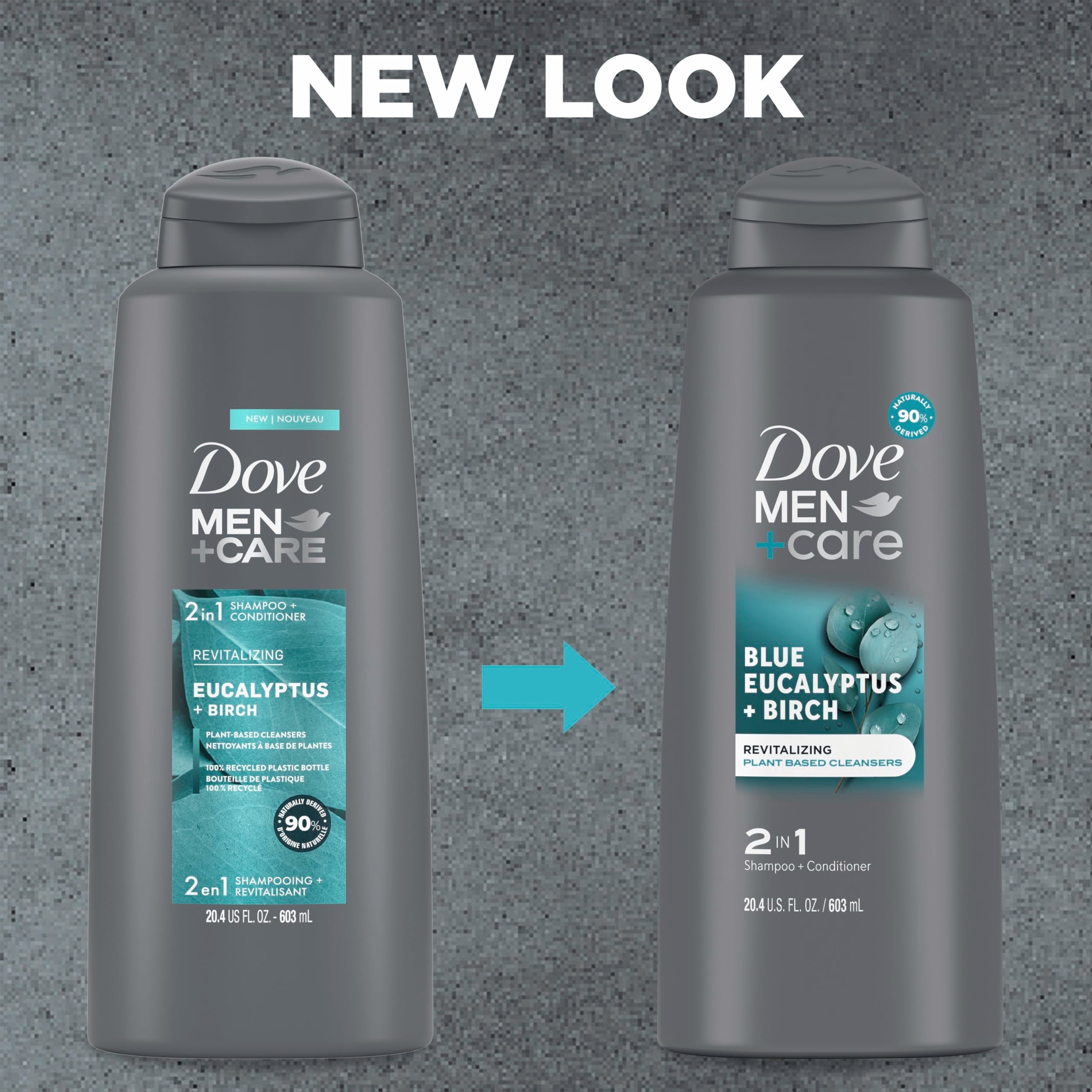 DOVE MEN + CARE 2 in 1 Shampoo Conditioner Body Wash Eucalyptus + Birch – 3 Count (20.4 oz each)