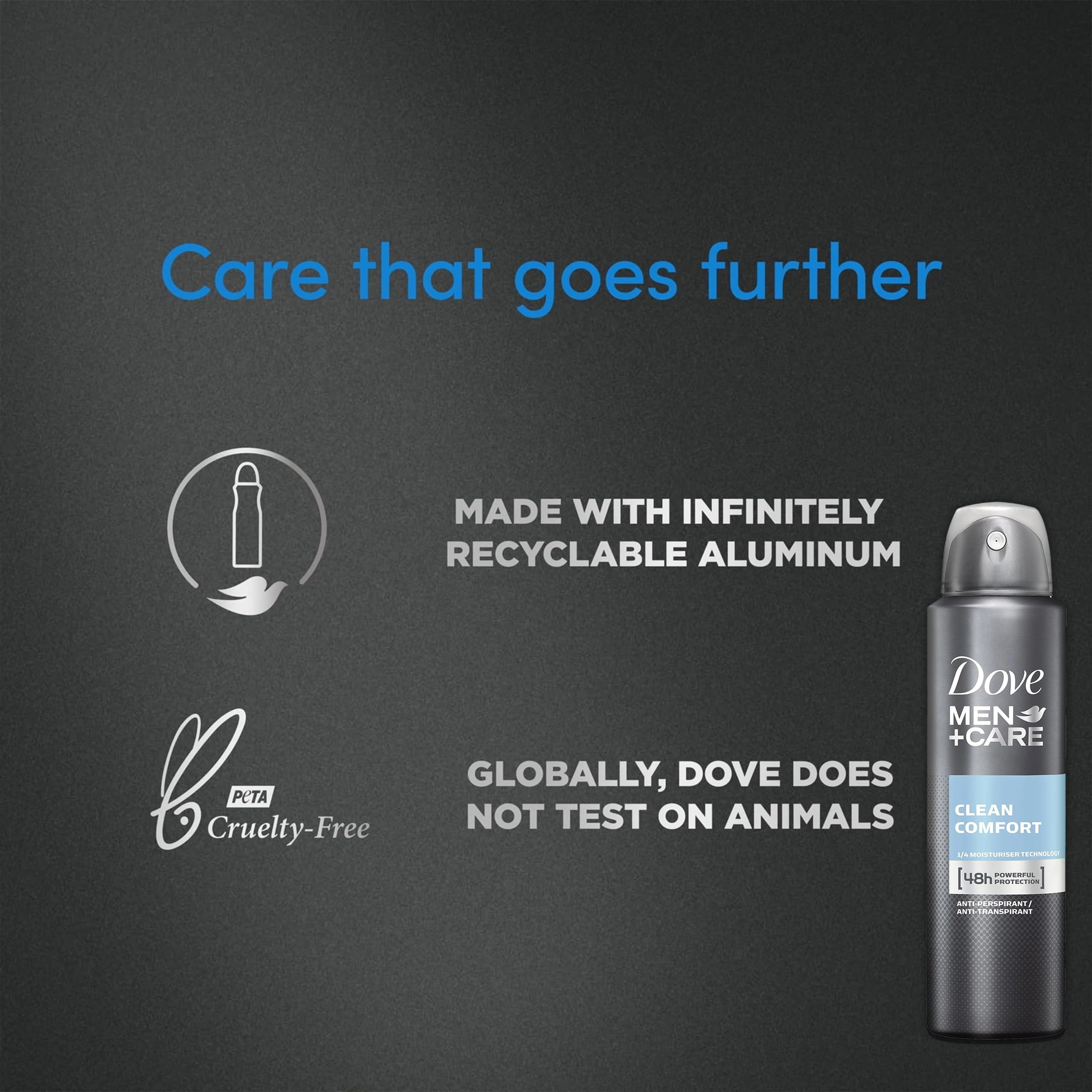 Dove Men+Care Clean Comfort Antiperspirant Spray – 6 Pack, 48H Protection