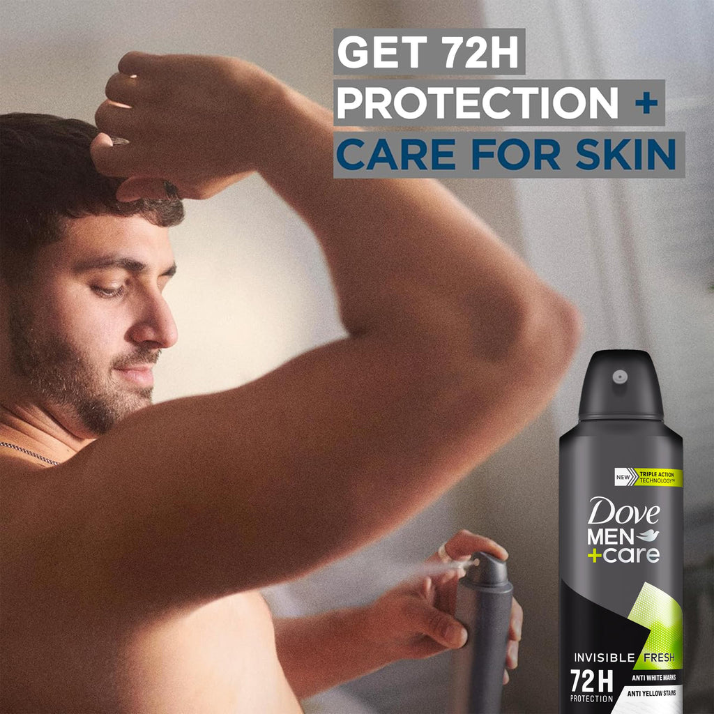 Dove Men+Care Invisible Fresh Antiperspirant Spray – 6 Pack, 72-Hour Protection, No White Marks or Yellow Stains