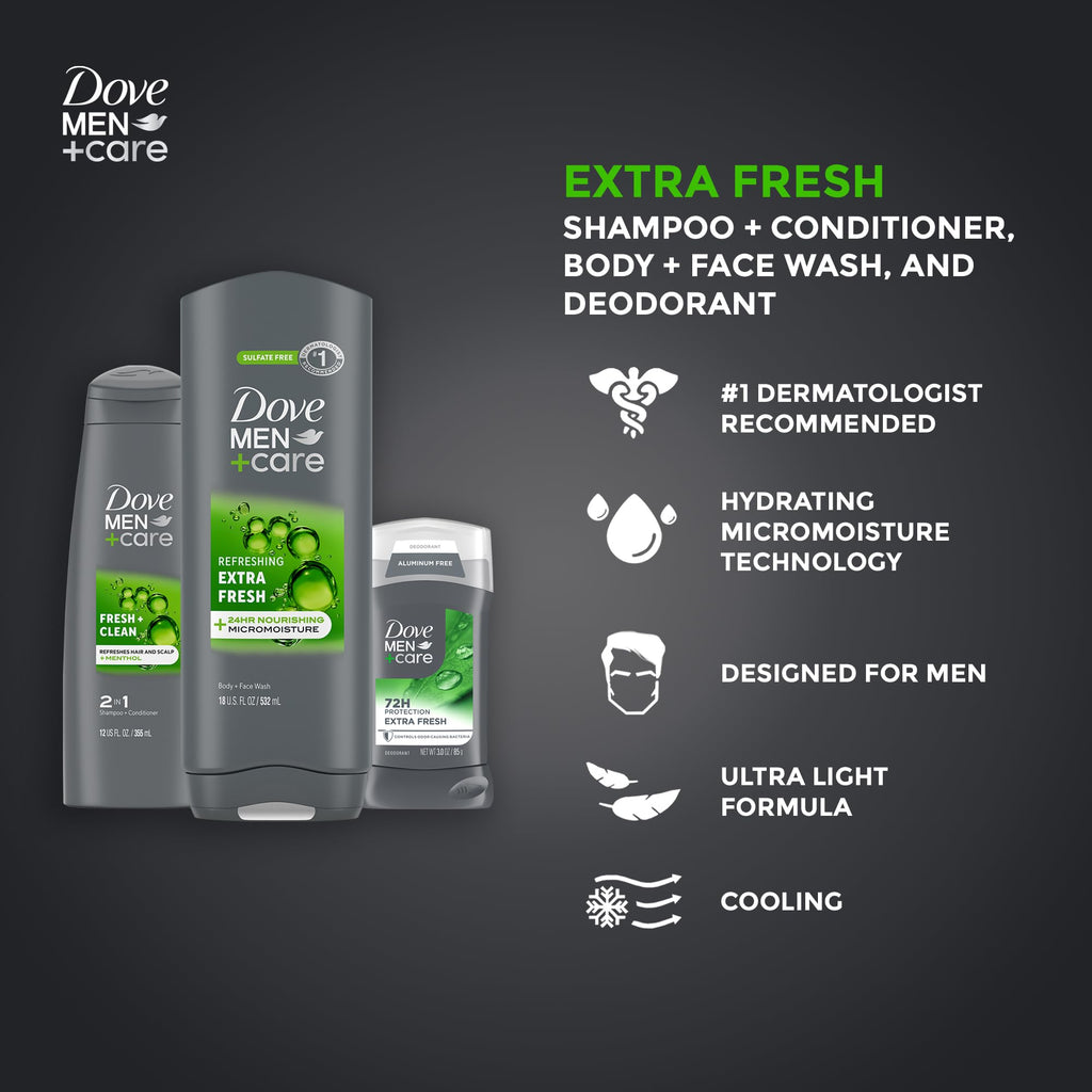 Dove Men+Care College Gift Set – Extra Fresh Body Wash, Deodorant & 2-in-1 Shampoo/Conditioner