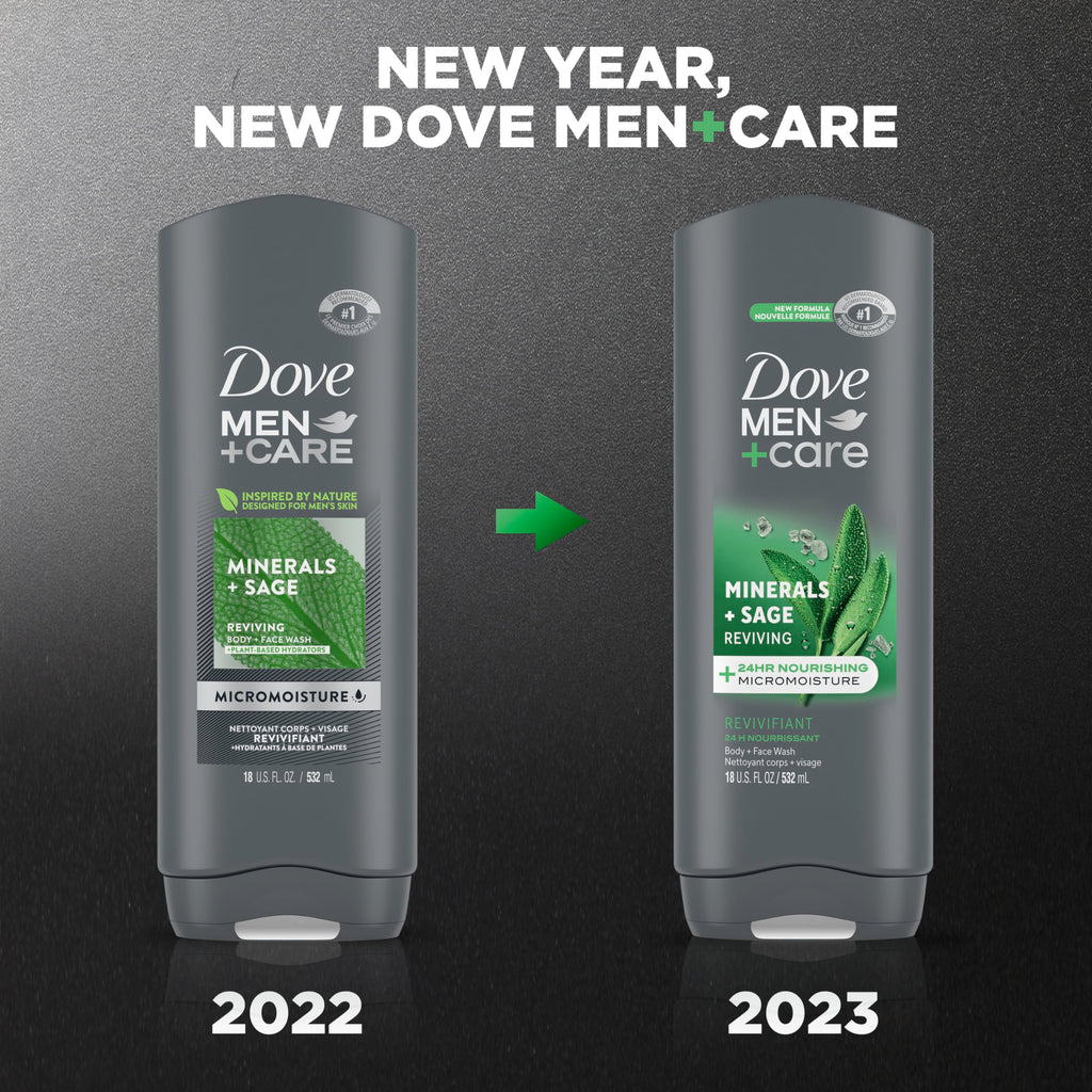 Dove Men+Care Mineral and Sage Body Wash – 4 Pack, 18 oz Each, Hydrating Cleanse for Men