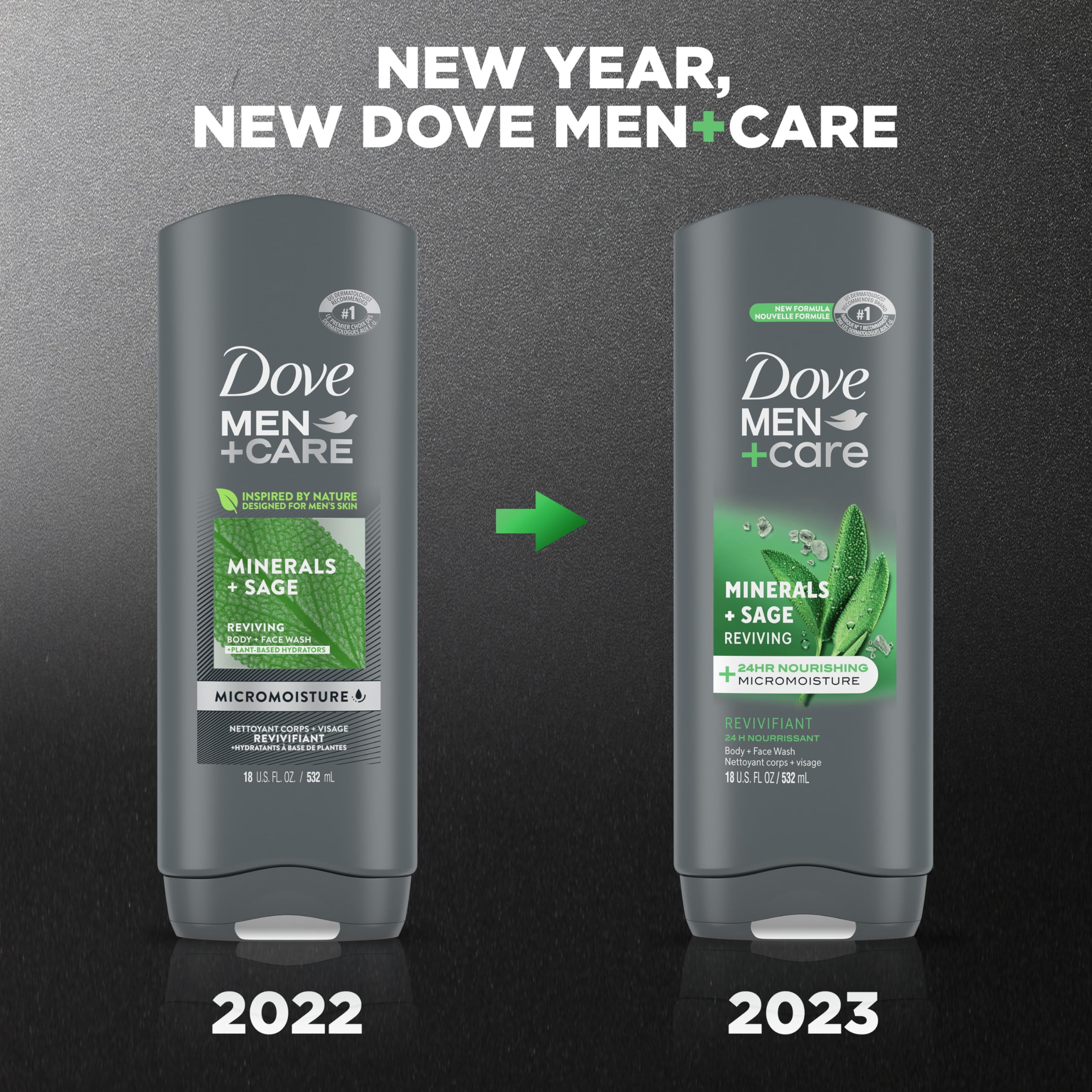 Dove Men+Care Mineral and Sage Body Wash – 4 Pack, 18 oz Each, Hydrating Cleanse for Men