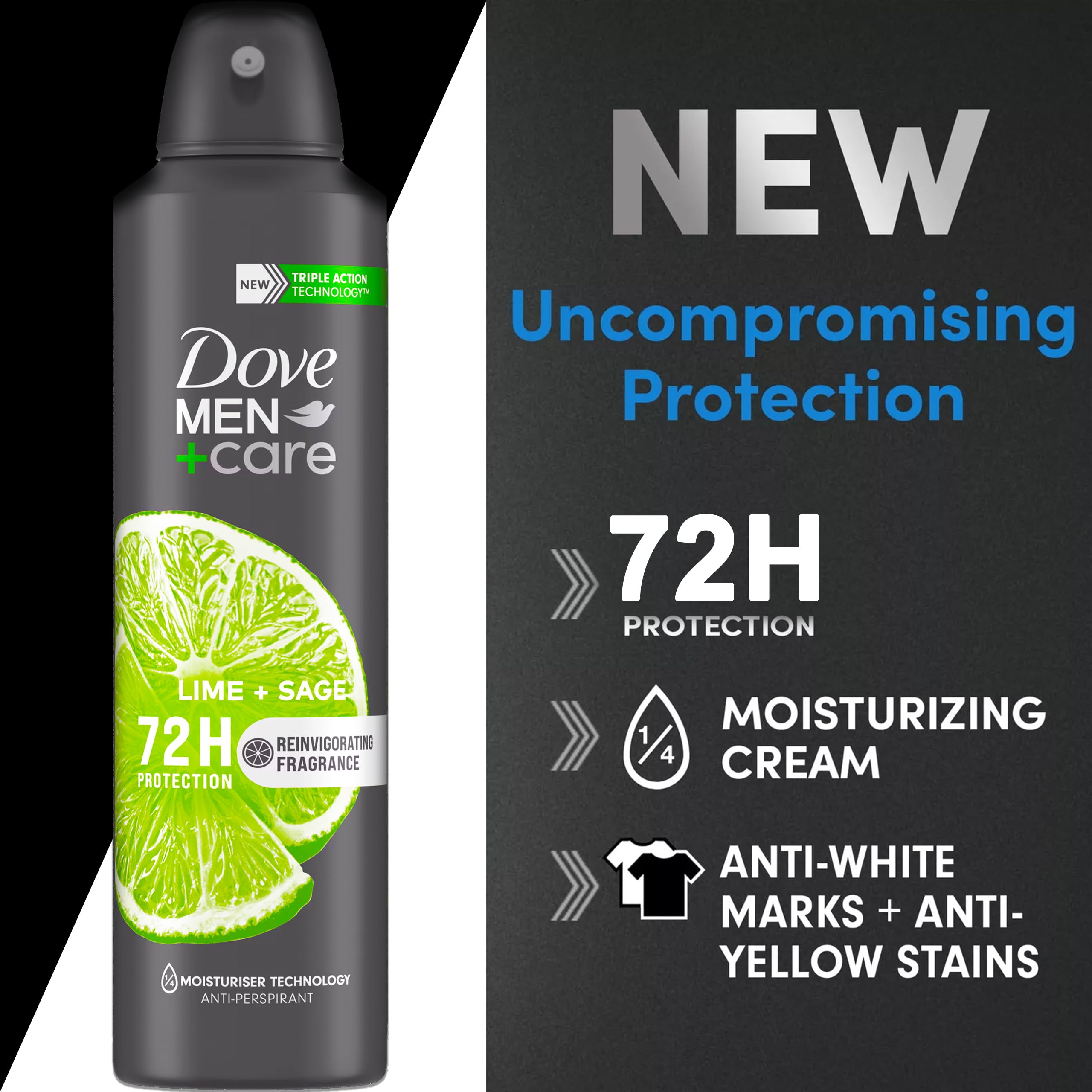 Dove Men+Care Lime + Sage Antiperspirant Spray – 6 Pack, 72-Hour Odor Defense, Skin Moisturising