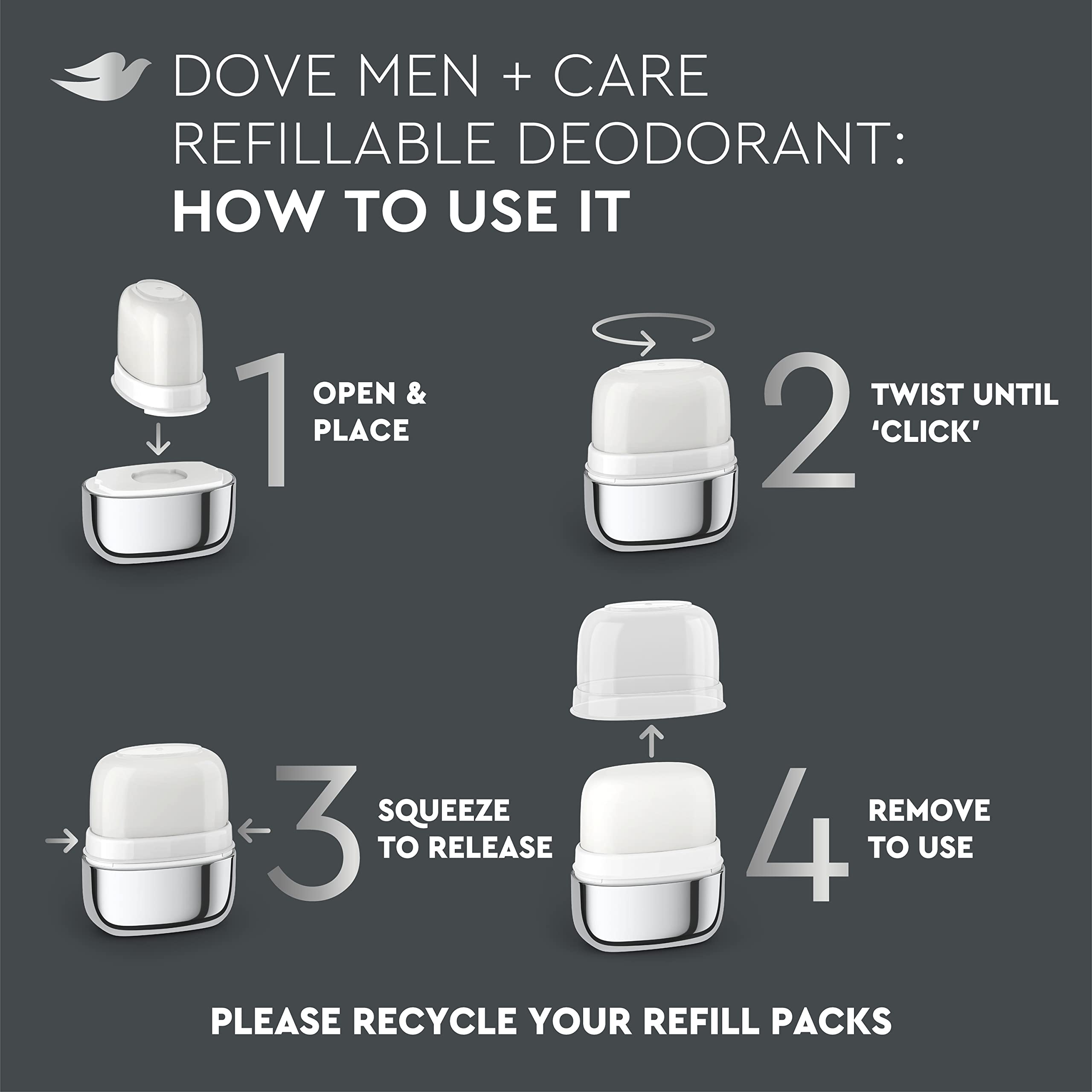 Dove Men+Care Zero-Percent Aluminum Refill Kit — Aluminum-Free Deodorant (2 Pack)