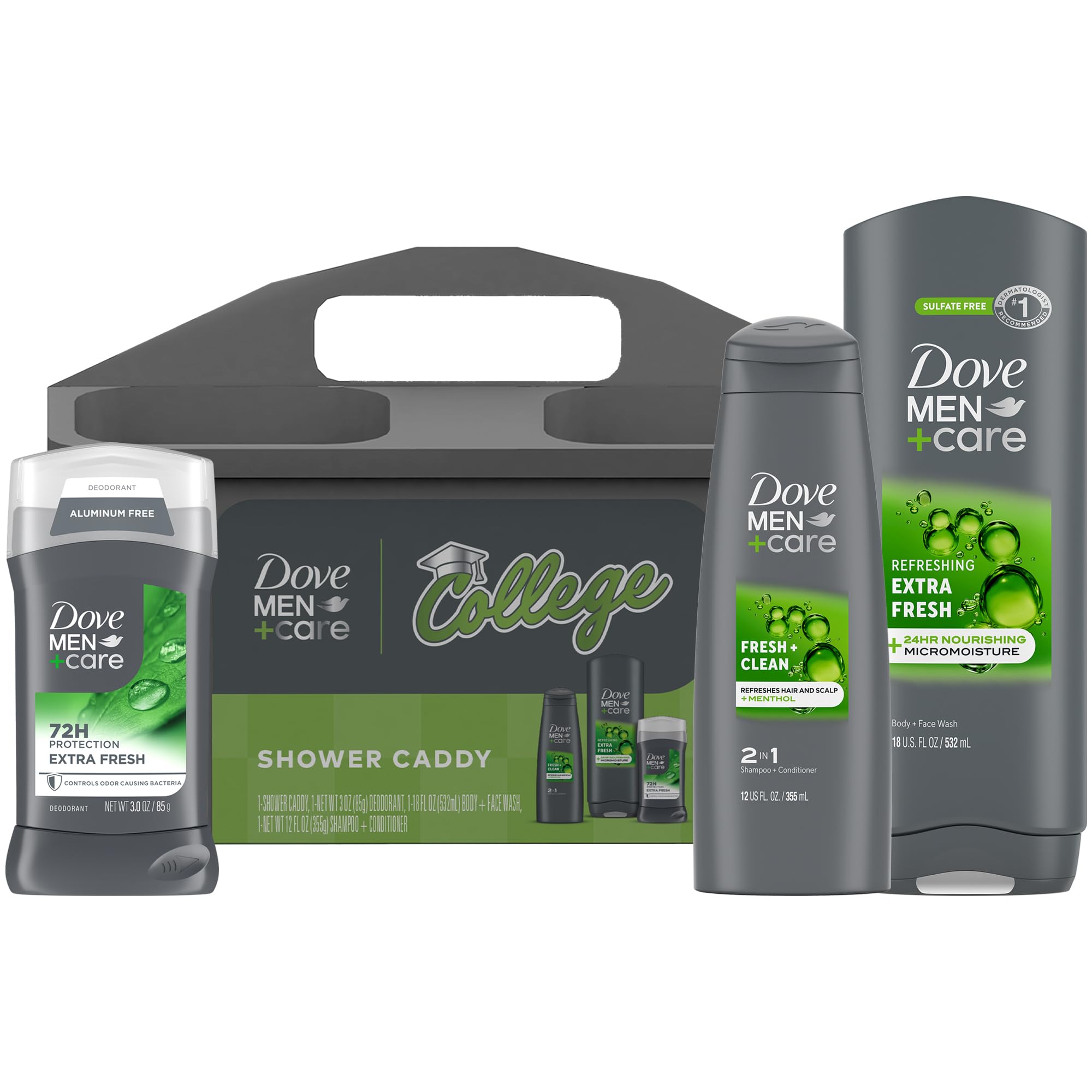 Dove Men+Care College Gift Set – Extra Fresh Body Wash, Deodorant & 2-in-1 Shampoo/Conditioner