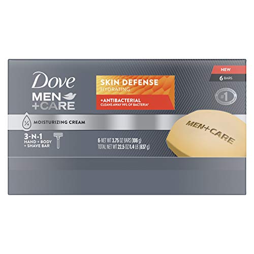Dove Men+Care Skin Defense Soap Bar – 6 x 3.75 oz, 3-in-1 Hydrating Cleanser