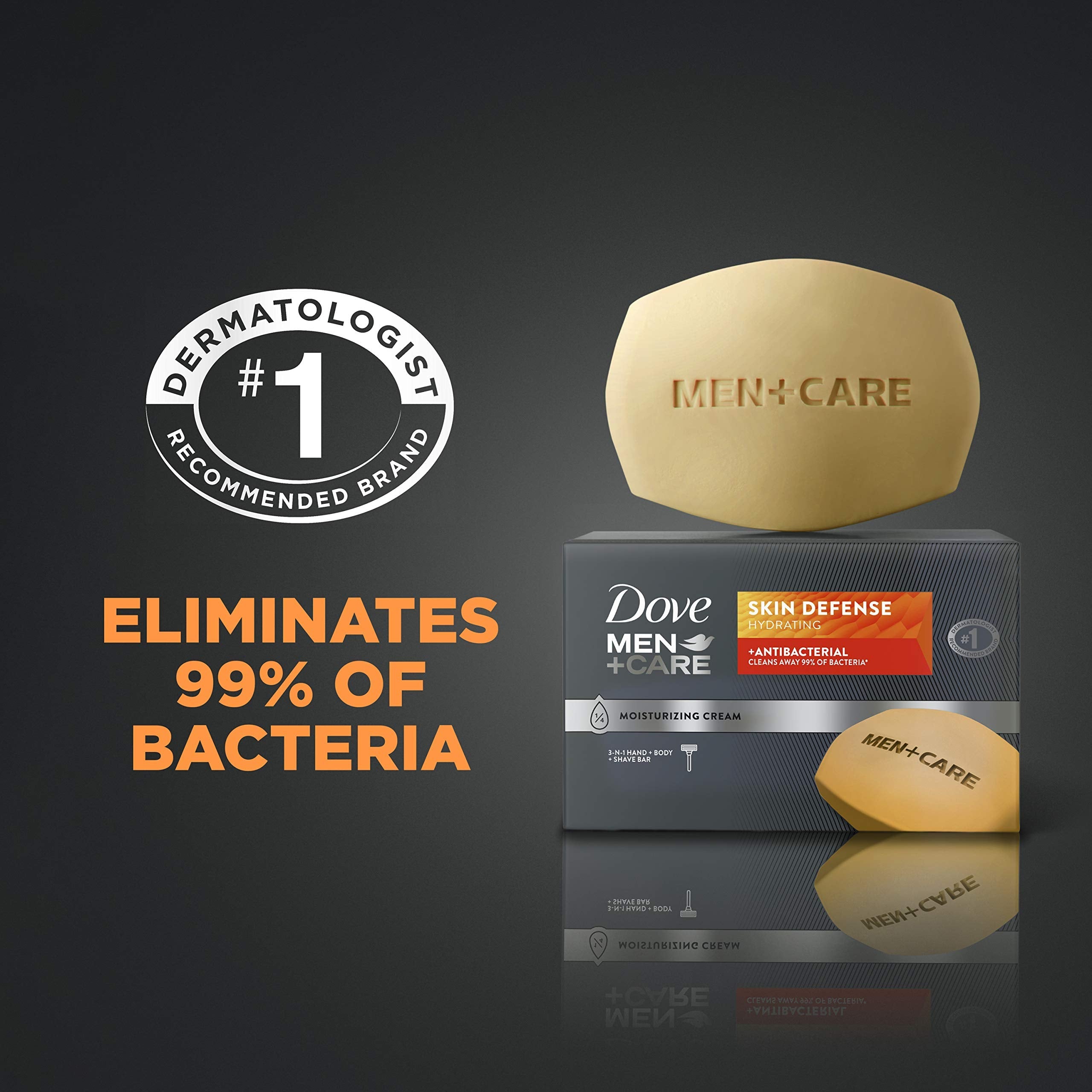 Dove Men+Care Skin Defense Soap Bar – 6 x 3.75 oz, 3-in-1 Hydrating Cleanser